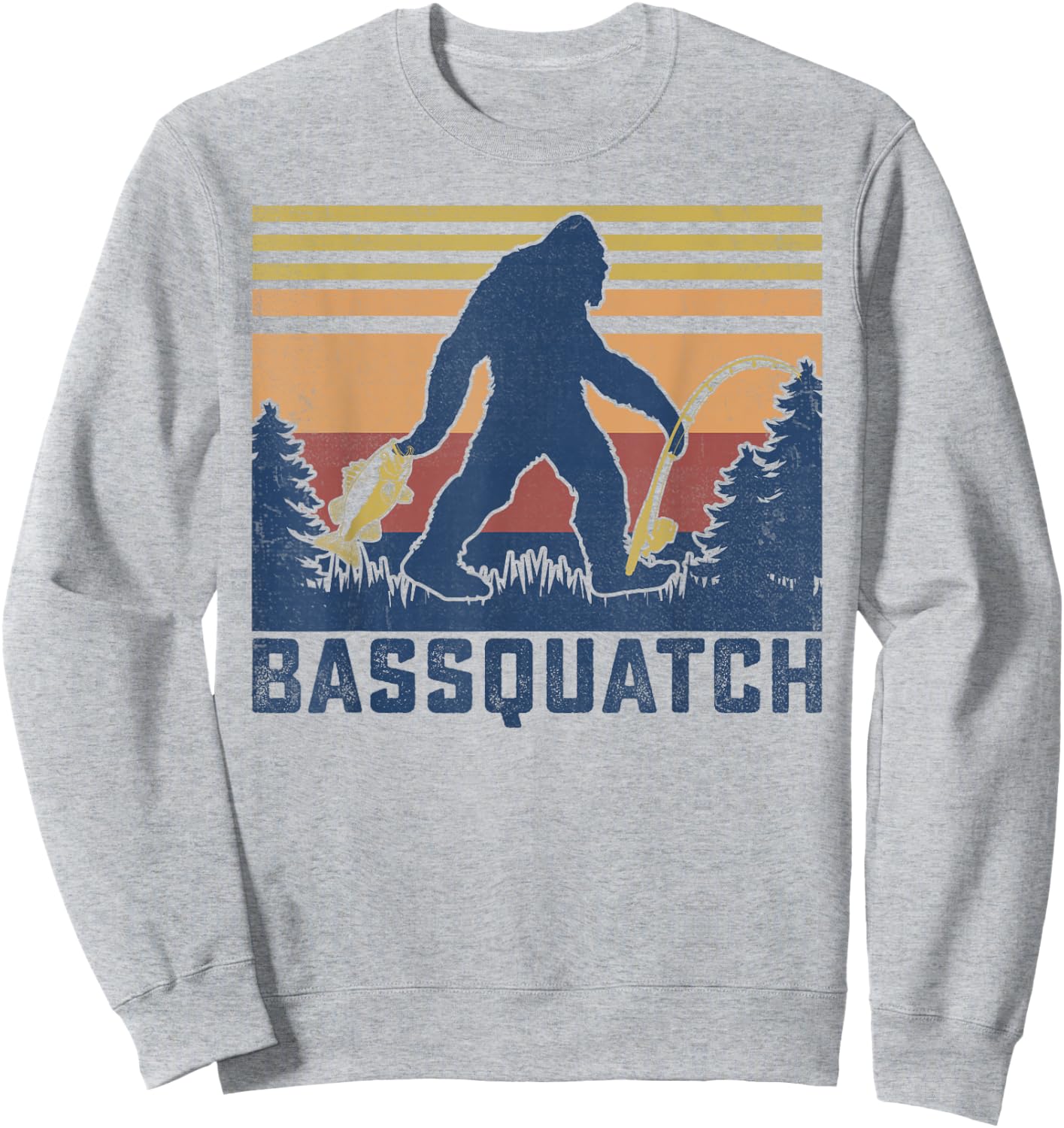 Retro Vintage Outdoor Fish Bassquatch Funny Fishing Sweatshirt - Sweatshirt | Ash
