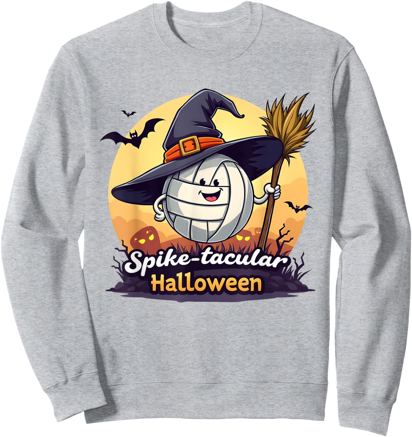 Spike-tacular Halloween Volleyball Witch Broom Sweatshirt - Sweatshirt | Ash
