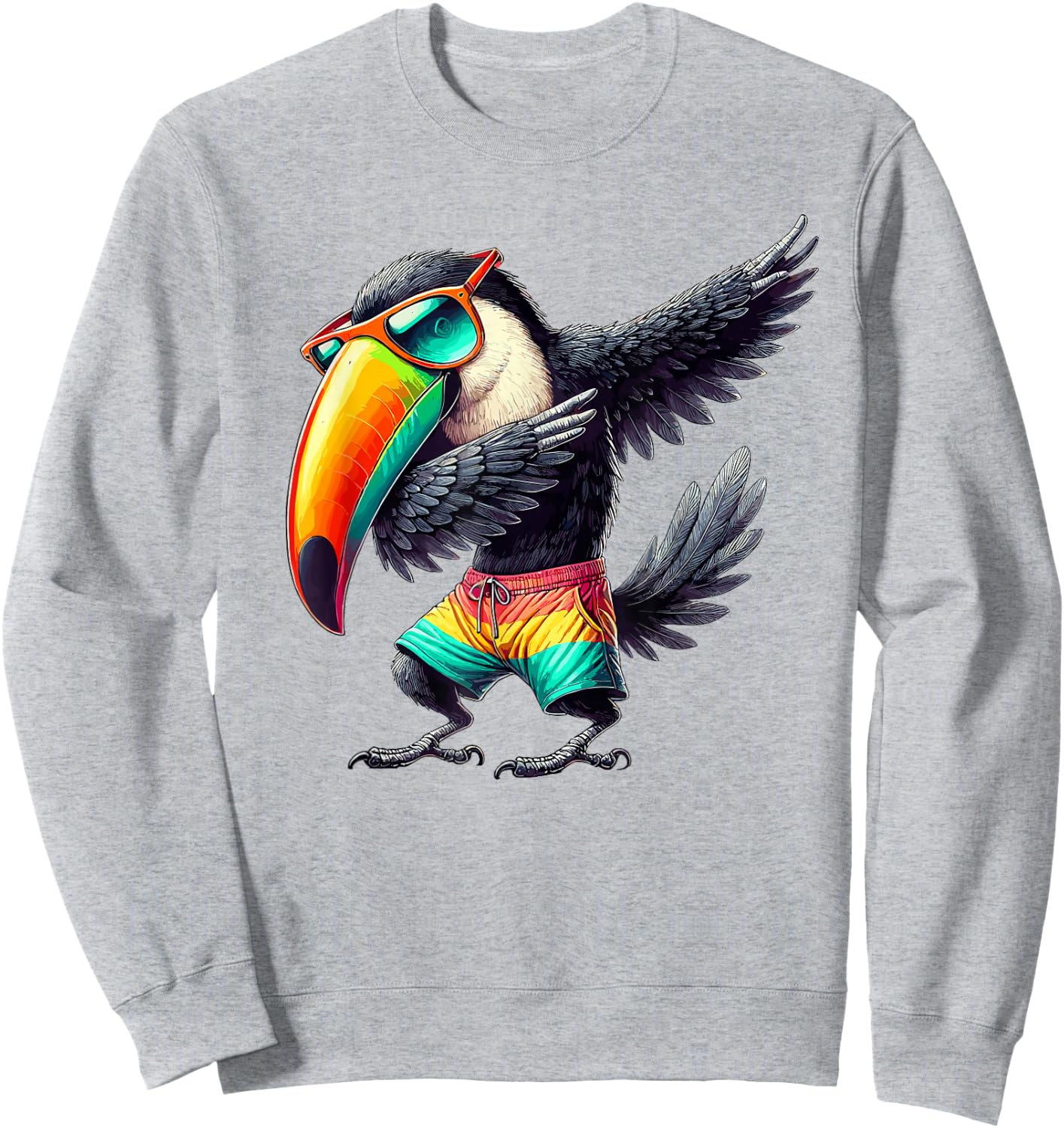Toucan Dabbing, Swimming Pool, Beach Vacation, Tropical Bird Sweatshirt - Sweatshirt | Ash