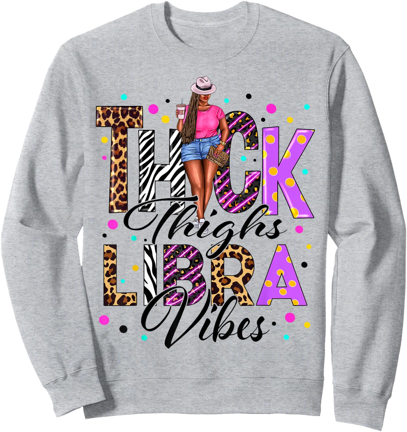 Thick Thighs Libra Vibes Zodiac Sign Coffee Black Women Sweatshirt - Sweatshirt | Ash