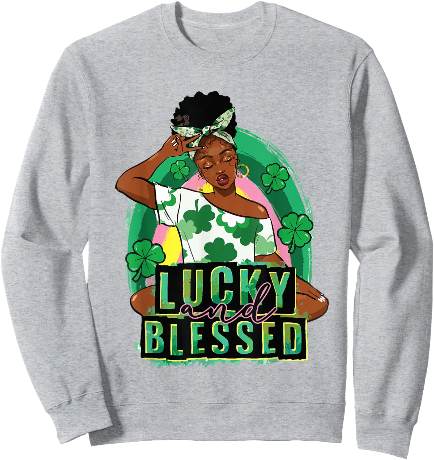 Lucky Blessed African Woman Afro Melanin St Patrick's Day Sweatshirt - Sweatshirt | Ash