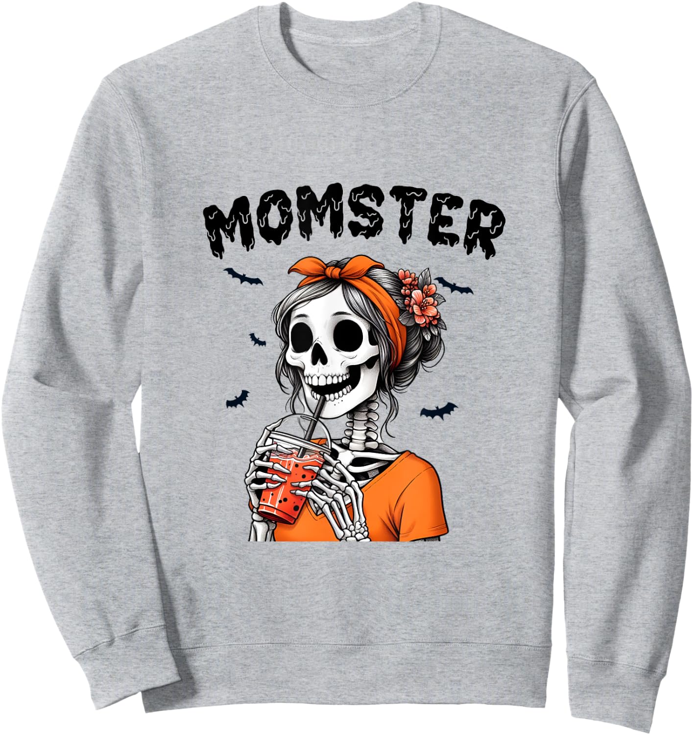 Momster Skeleton Woman Coffee Funny Halloween Mom Mama Sweatshirt - Sweatshirt | Ash