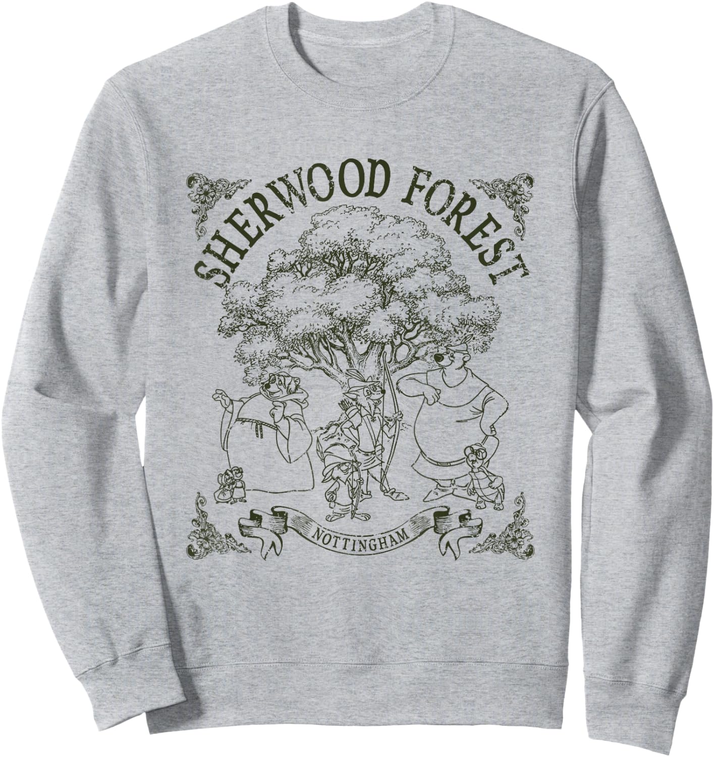 Disney Robin Hood Sherwood Forest Vintage Group Shot Logo Sweatshirt - Sweatshirt | Ash