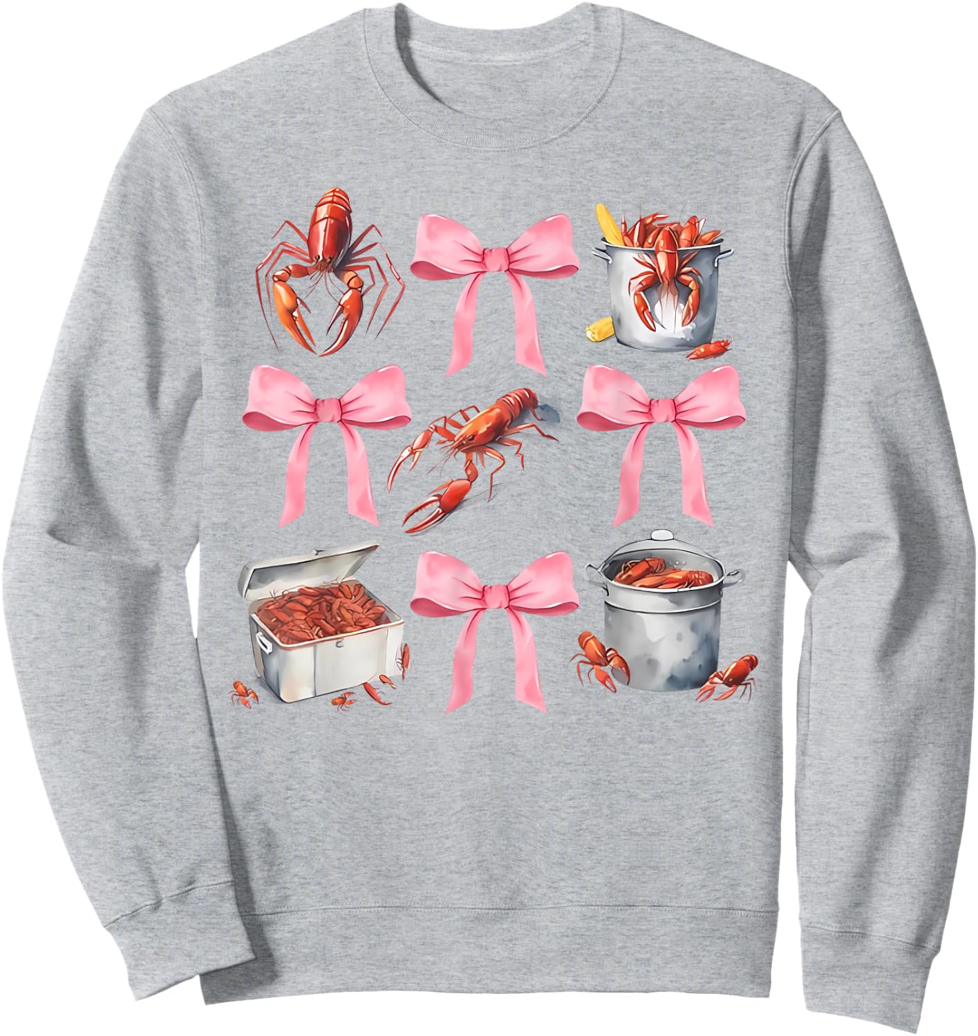 Pink Bow Cute Coquette Crawfish Boil Y2K Girl Aesthetic Sweatshirt - Sweatshirt | Ash