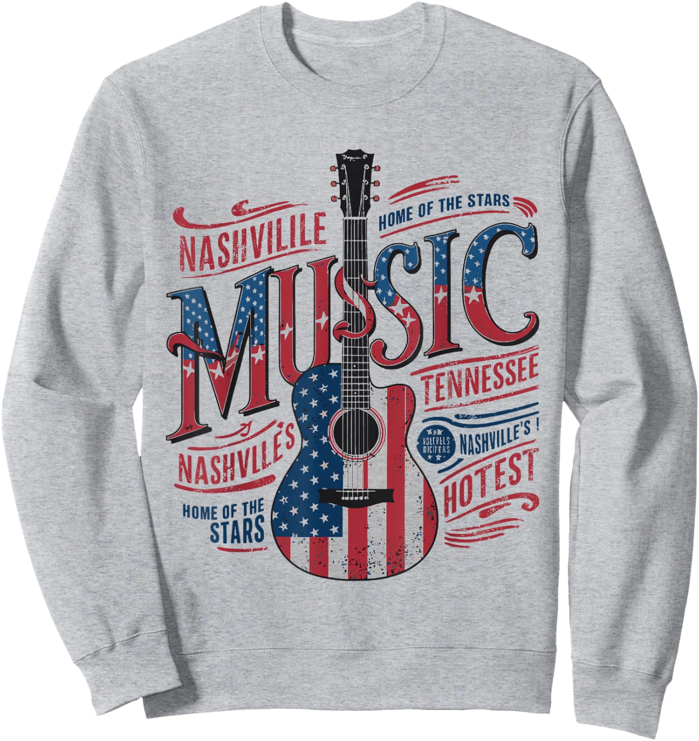 Nashville Music US Flag Guitar Sweatshirt - Sweatshirt | Ash