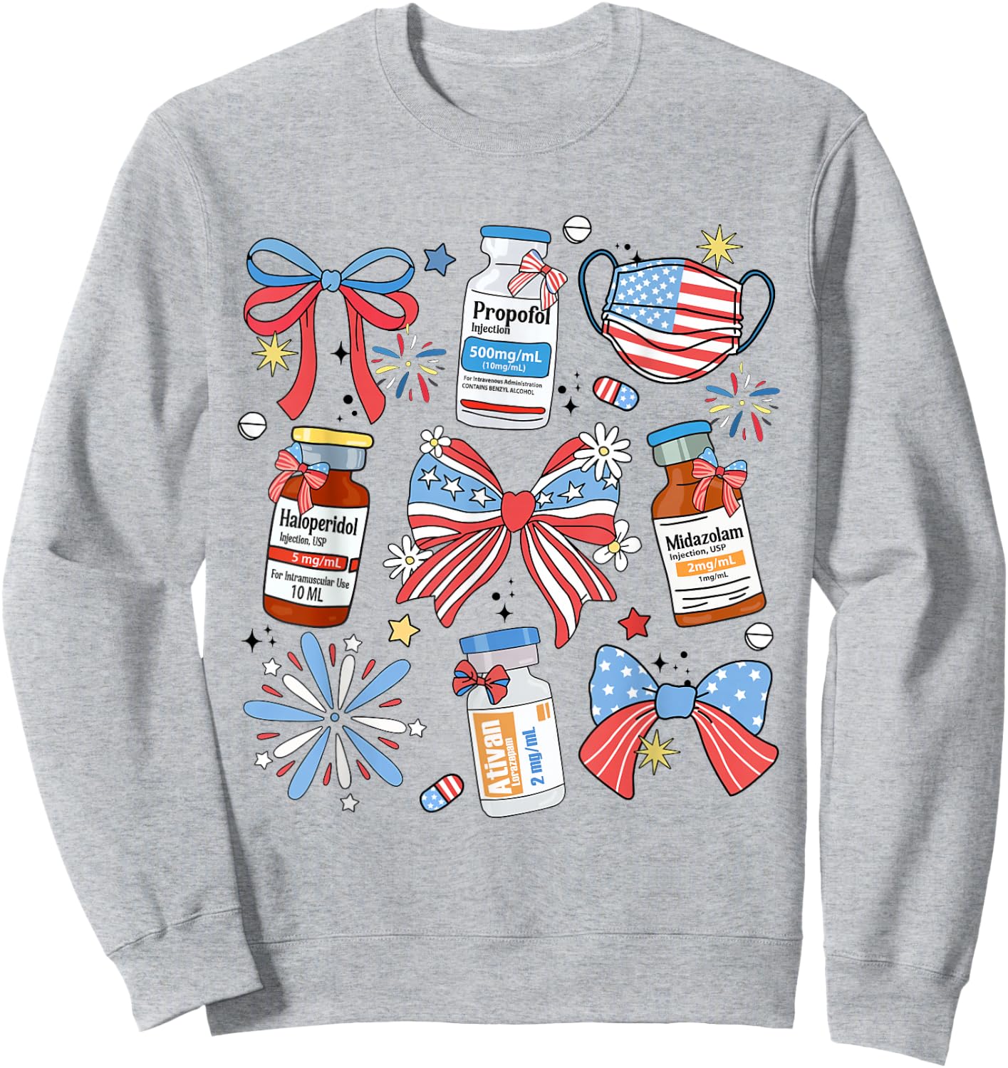Coquette Bow 4th of July Nurse Girly Pharmacy ICU Nurse CRNA Sweatshirt - Sweatshirt | Ash