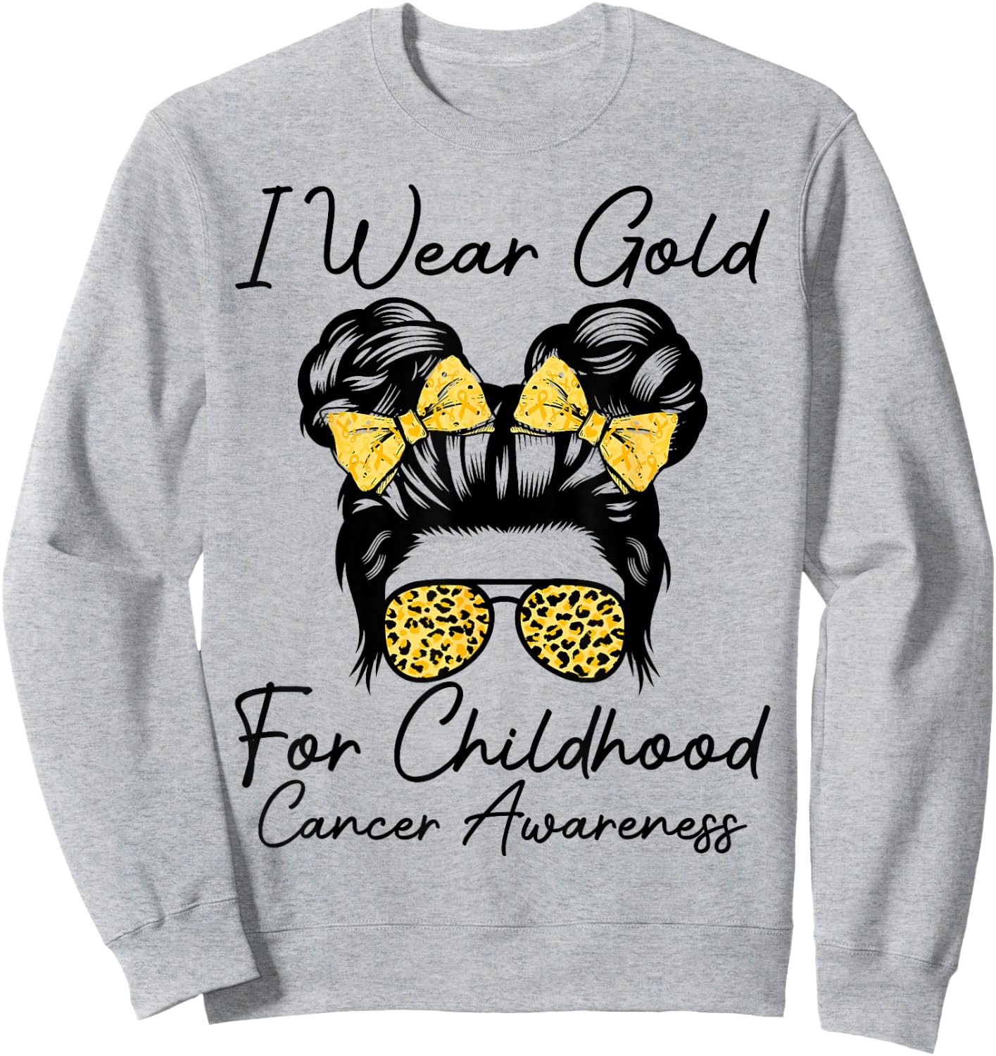 I Wear Gold for Childhood Cancer Awareness Messy bun Women Sweatshirt - Sweatshirt | Ash