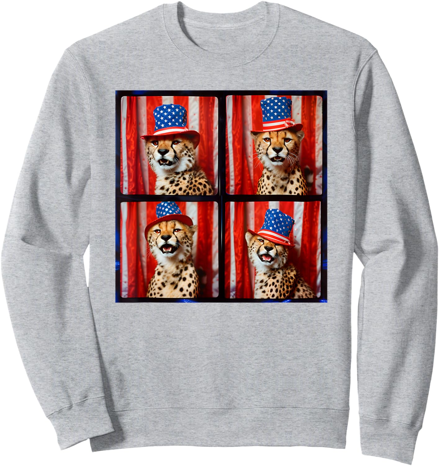 Cheetah Lover Red White Blue Photobooth 4th Of July Animals Sweatshirt - Sweatshirt | Ash