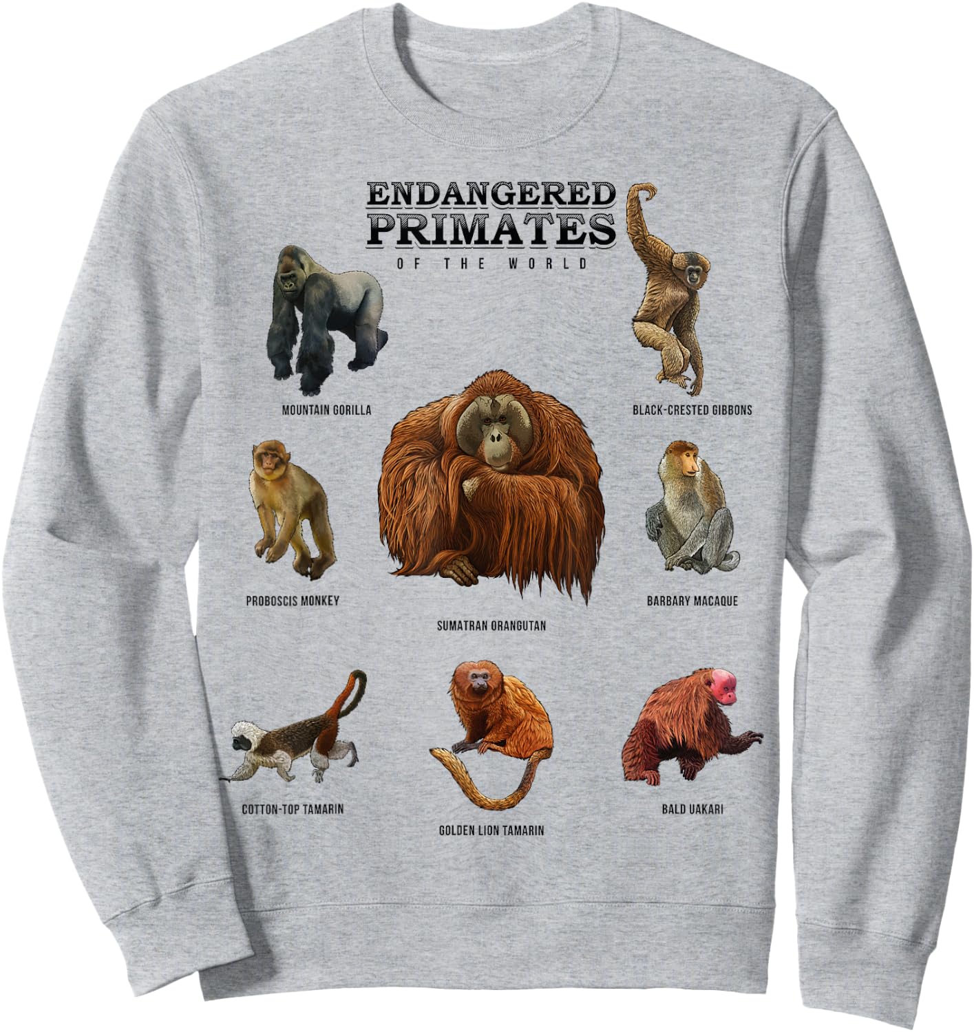 Endangered Primates of the World Shirt Wildlife Zoology Wild Sweatshirt - Sweatshirt | Ash