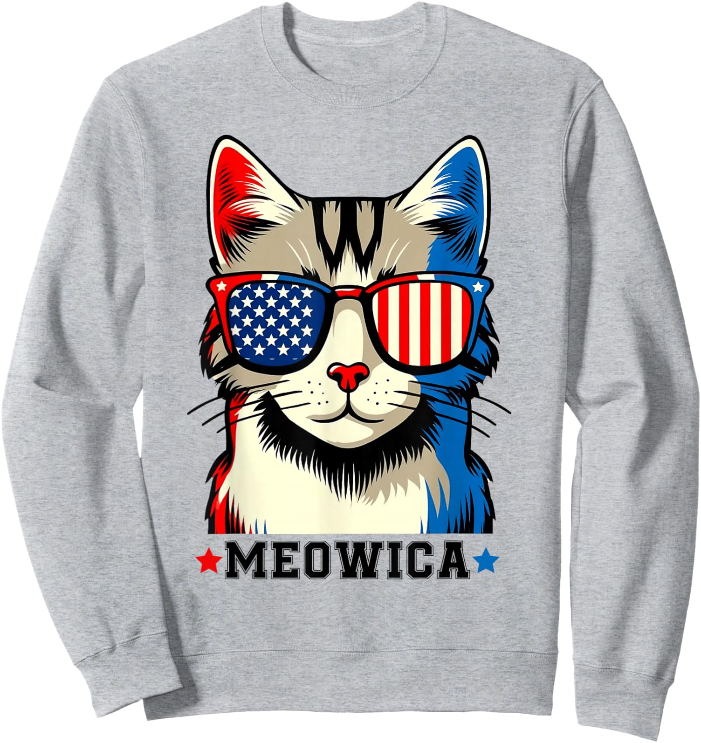 Vintage Cat 4th of July USA Flag Meowica Patriotic Sweatshirt - Sweatshirt | Ash