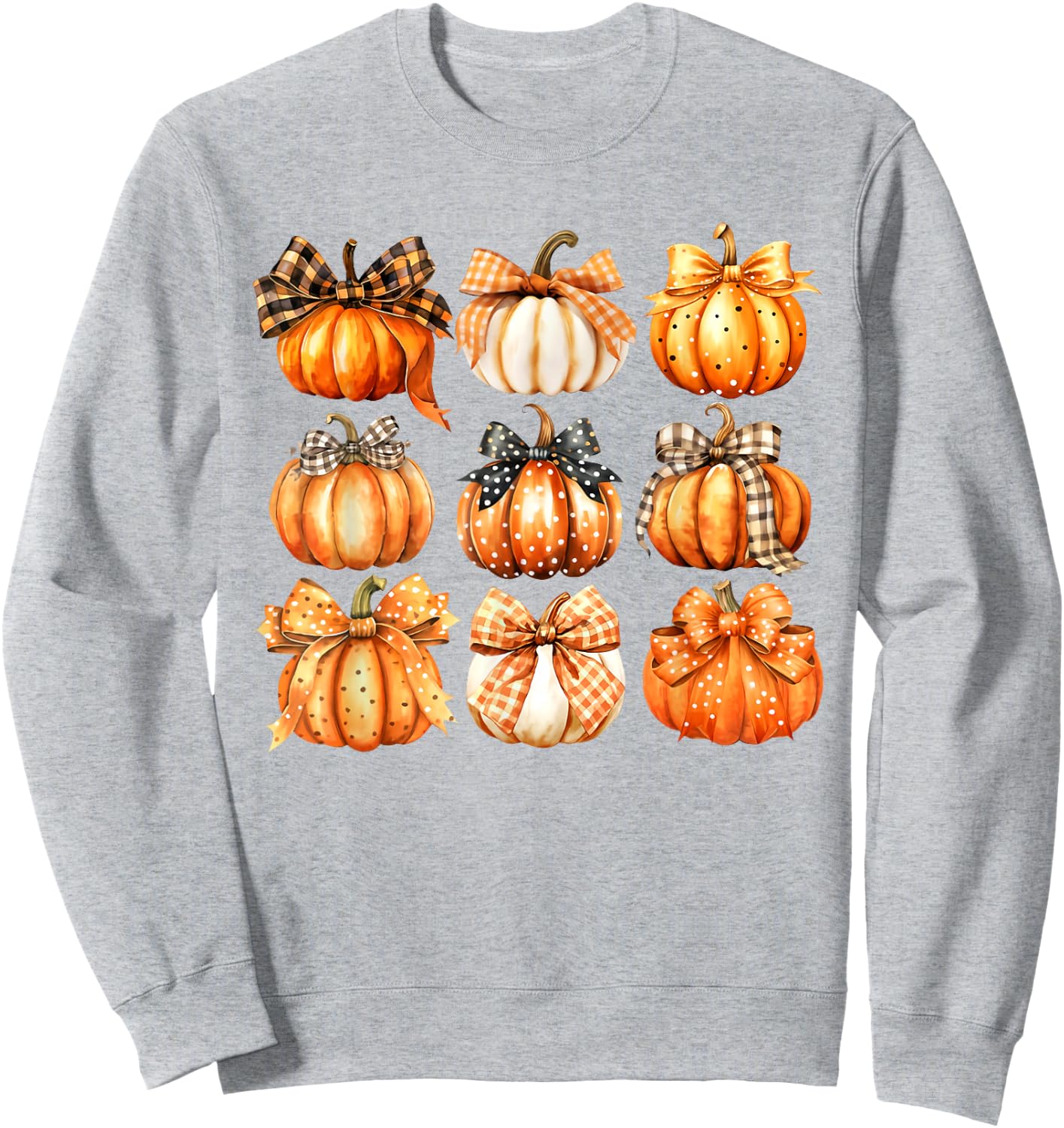 Retro Pumpkin Coquette Bow Fall Autumn Halloween Girl Women Sweatshirt - Sweatshirt | Ash