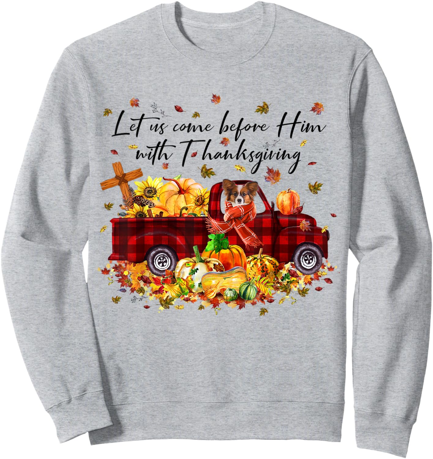 Papillon Pumpkin Vintage Truck Thanksgiving Funny Halloween Sweatshirt - Sweatshirt | Ash