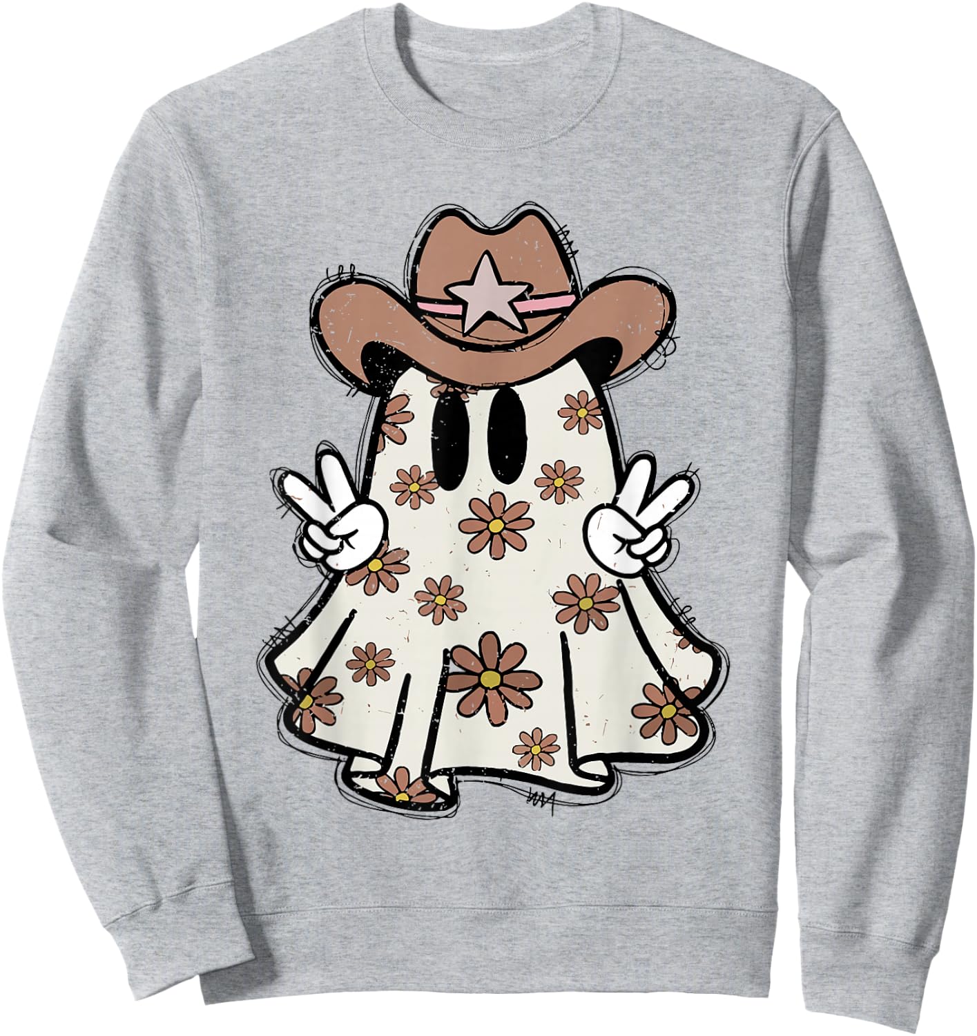 Retro Western Halloween Cowboy Ghost Howdy Cowgirl Ghost Boo Sweatshirt - Sweatshirt | Ash