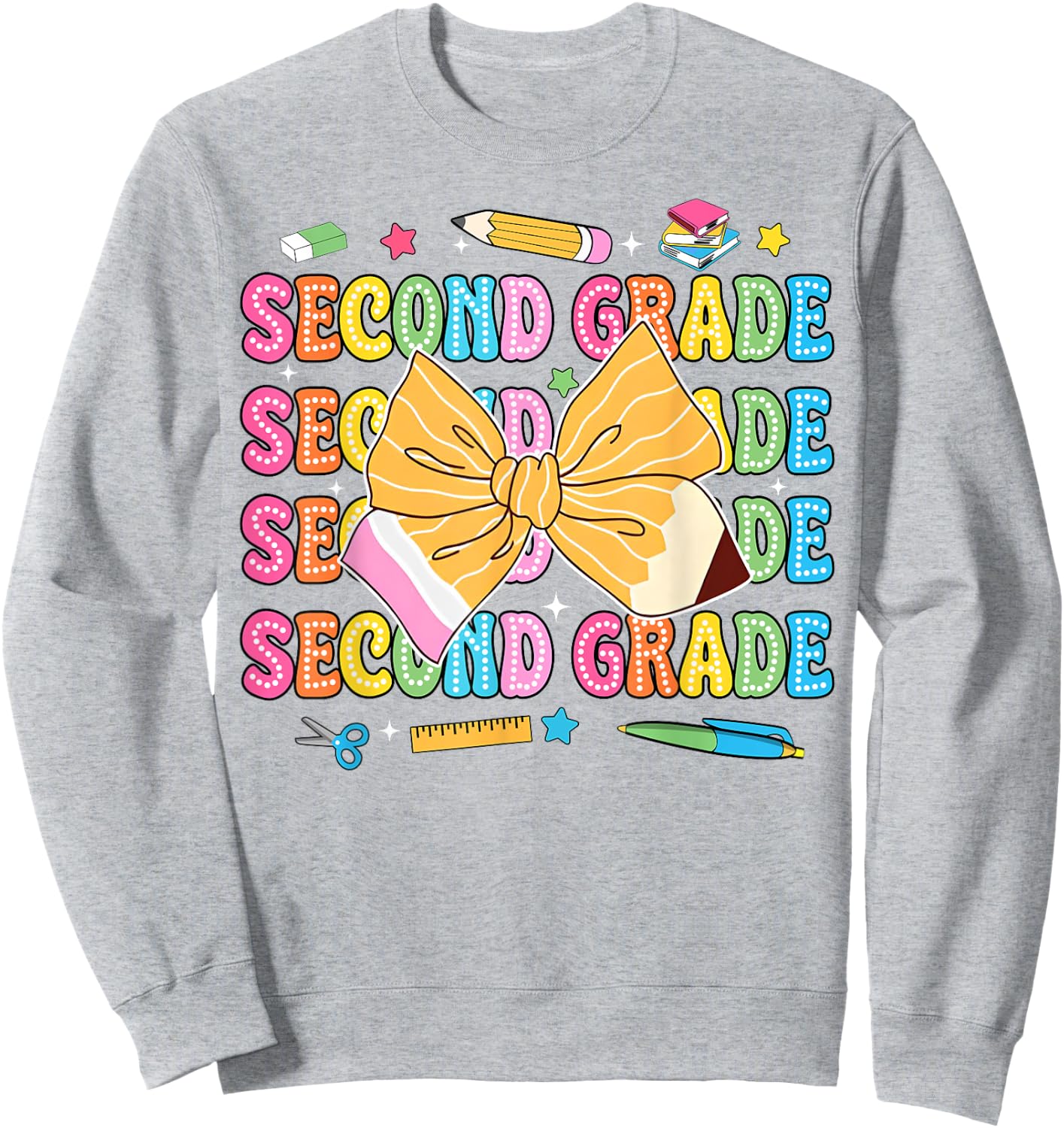 2nd Grade Teacher Pencil Coquette Bow Back To School Sweatshirt - Sweatshirt | Ash