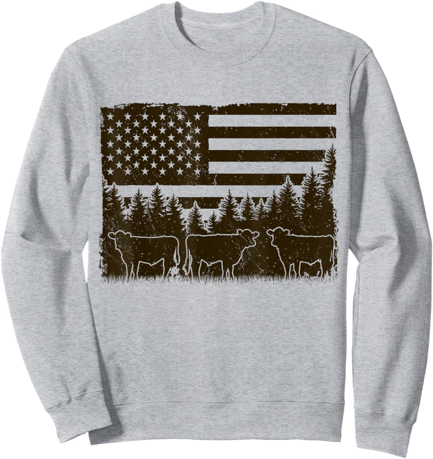 Black Angus Cow 4th of July USA Patriotic Cattle Farmer Sweatshirt - Sweatshirt | Ash