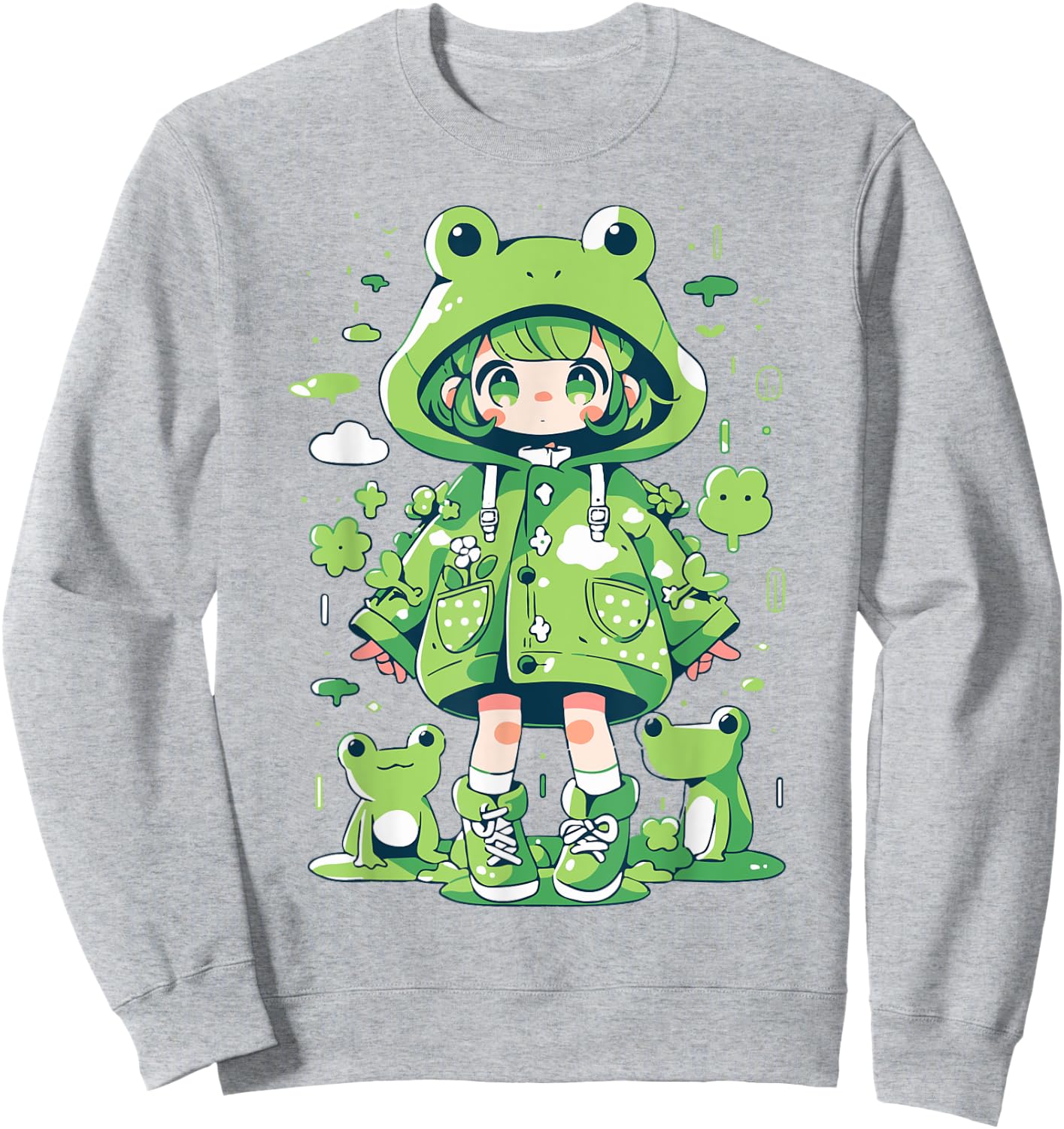 Kawaii Frog Girl | Decora Kei Anime Manga Harajuku Kidcore Sweatshirt - Sweatshirt | Ash