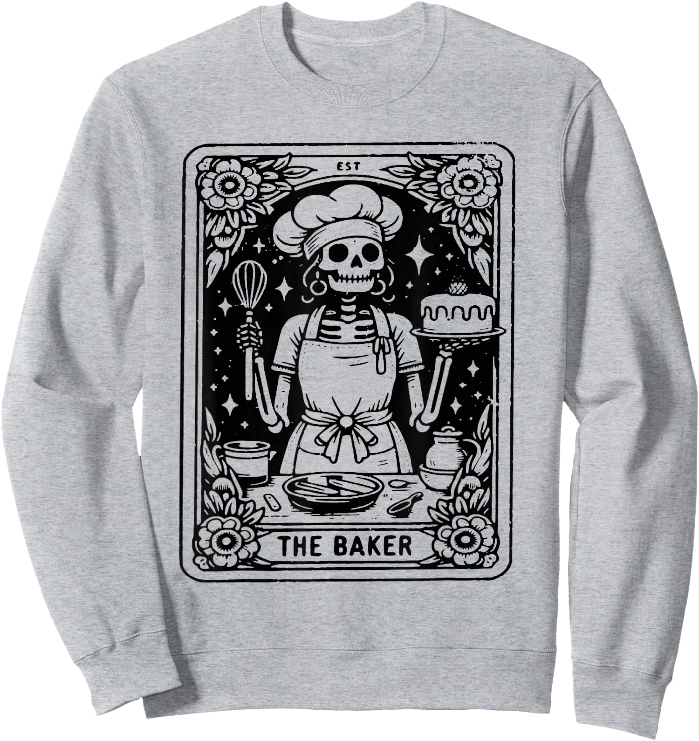 The Baker Tarot Card Skeleton Baking Skull Cook Witchy Chef Sweatshirt - Sweatshirt | Ash