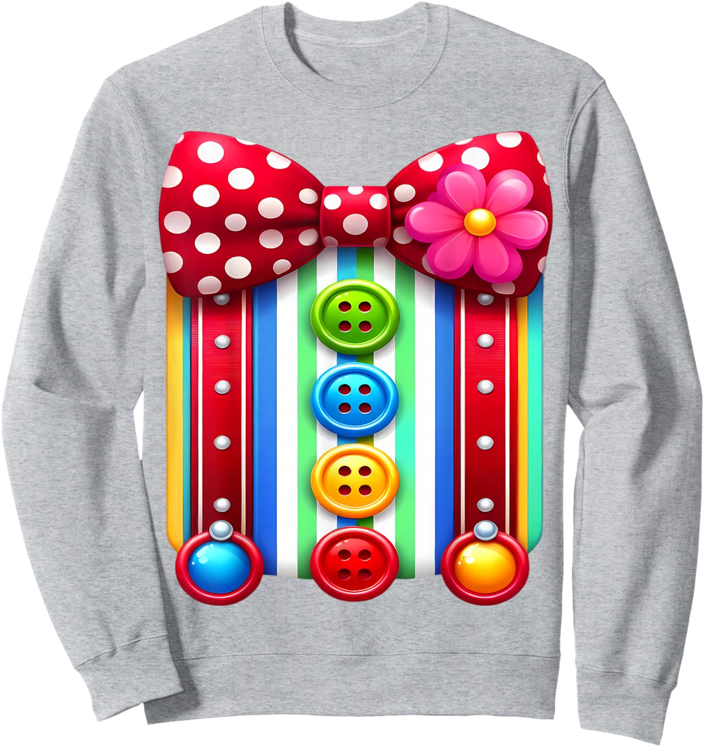 Colorful Clown Costume Funny Bow Tie and Buttons Design Sweatshirt - Sweatshirt | Ash