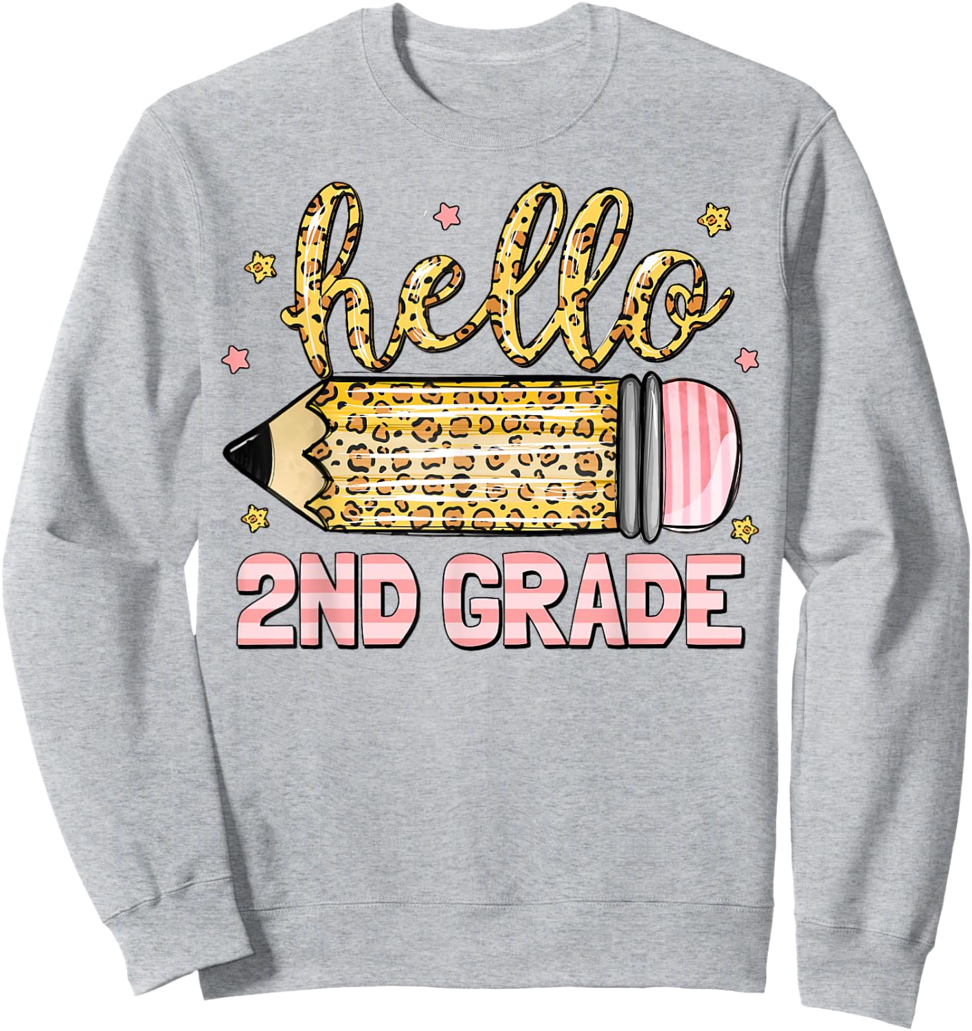 Back To School Hello Second 2nd Grade Leopard Pencil Girl Sweatshirt - Sweatshirt | Ash