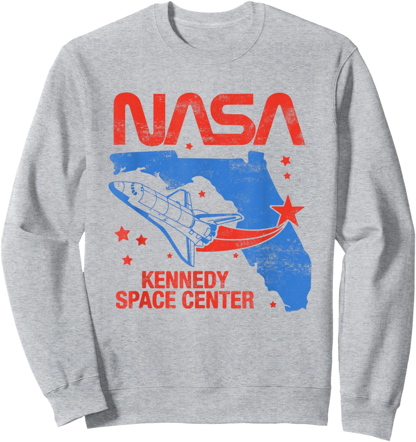 NASA Iconic Kennedy Space Center Vintage Big Chest Poster Sweatshirt - Sweatshirt | Ash