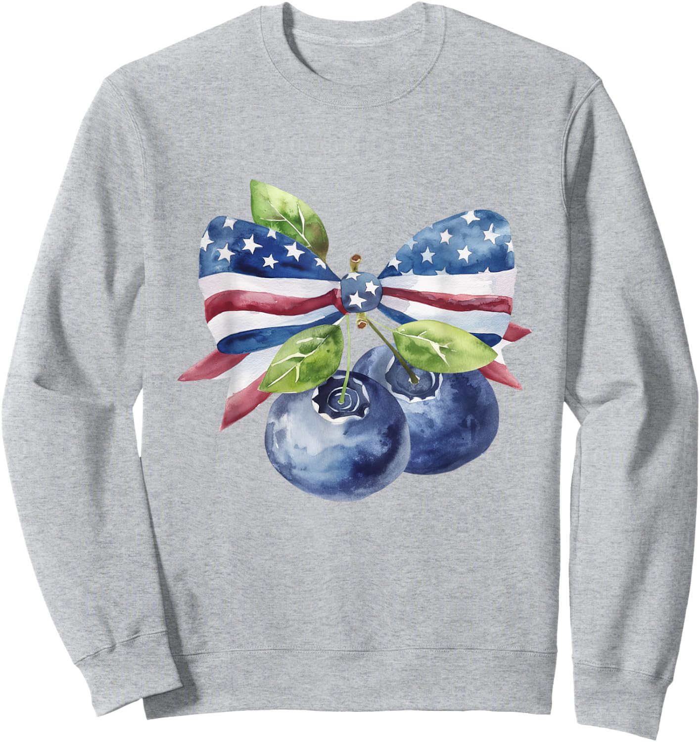 American Flag Coquette Bow Blueberry Patriotic 4th Of July Women Kids Men Sweatshirt - Sweatshirt | Ash