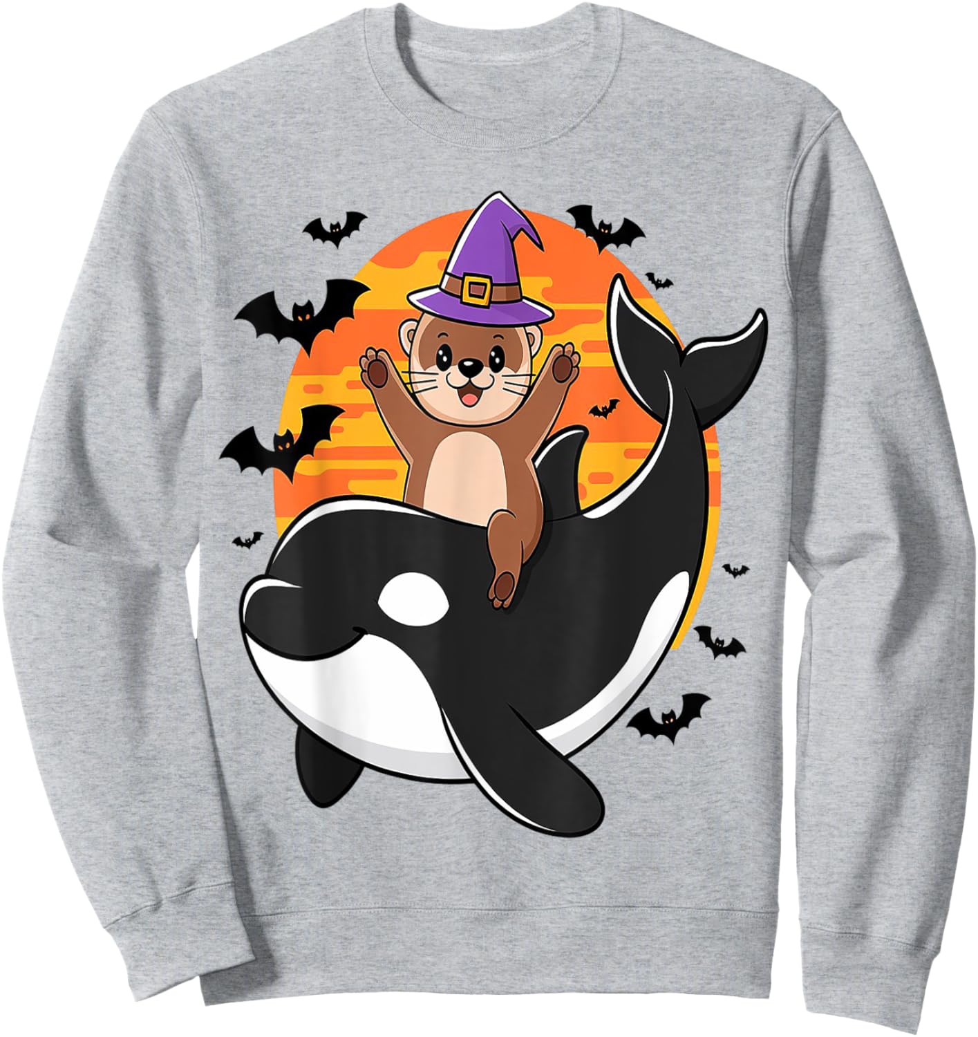 Spooky Sea Adventure Witchy Otter Riding Orca Halloween Kids Sweatshirt - Sweatshirt | Ash