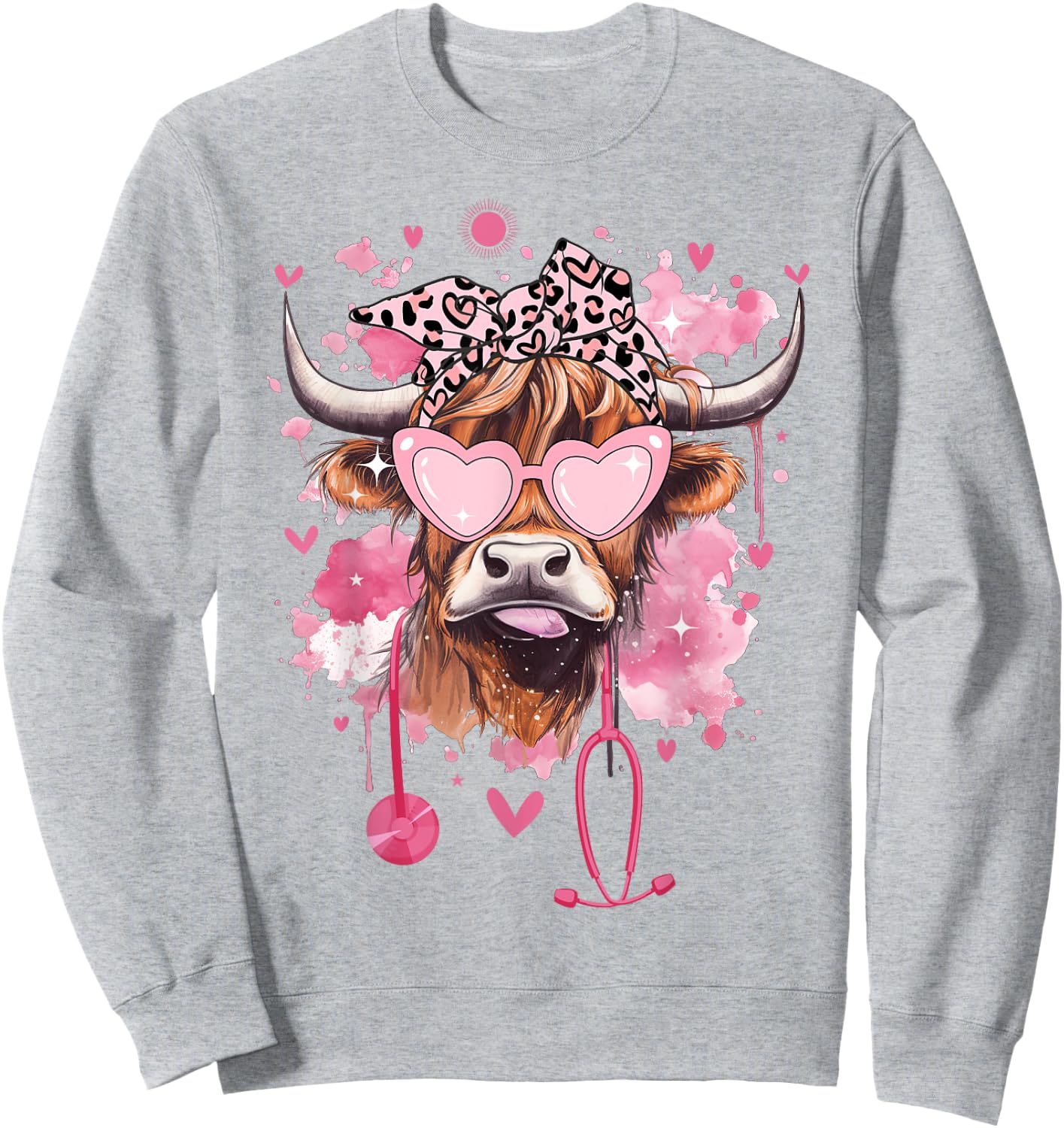Cute Highland Cow Nurse Cow Lover Summer Break Nursing Funny Men Women Girls Kids Sweatshirt - Sweatshirt | Ash