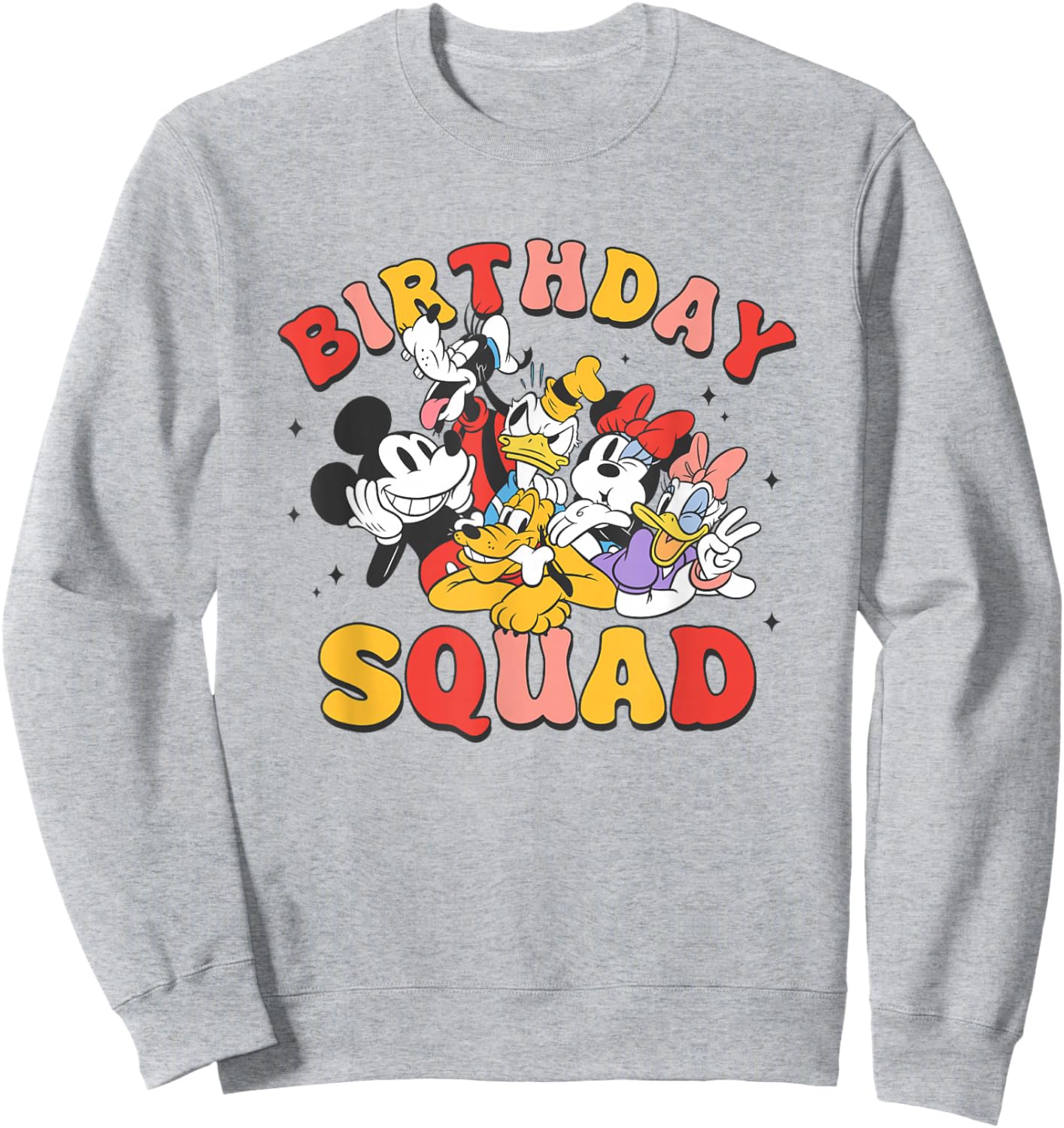 Disney Mickey and Friends Birthday Squad Vintage Group Sweatshirt - Sweatshirt | Ash