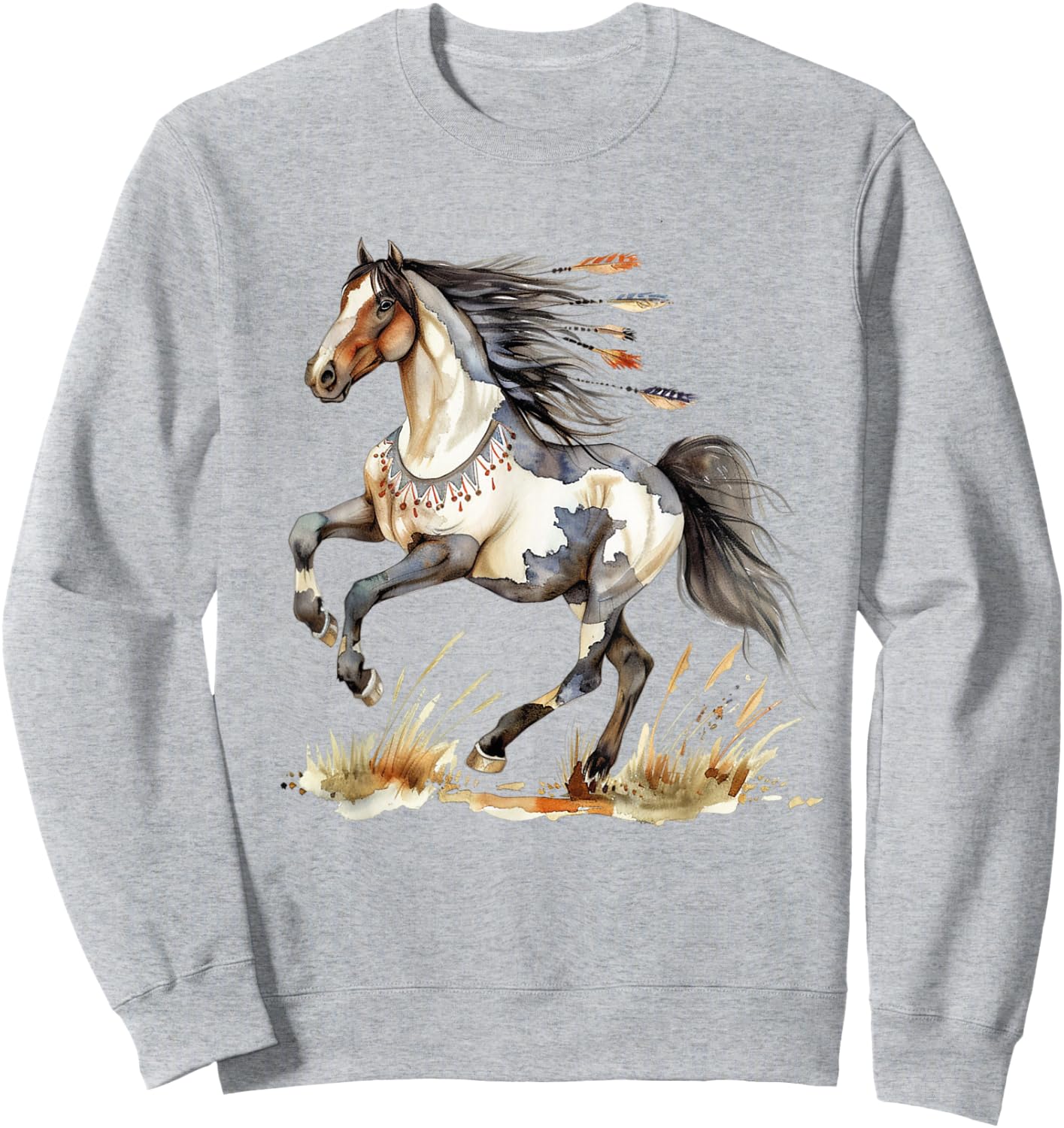 Horse Riding Gifts & Girls Native American Wild Horse - White, -Adults, Short Sleeve, , S, Classic Fit Sweatshirt - Sweatshirt | Ash