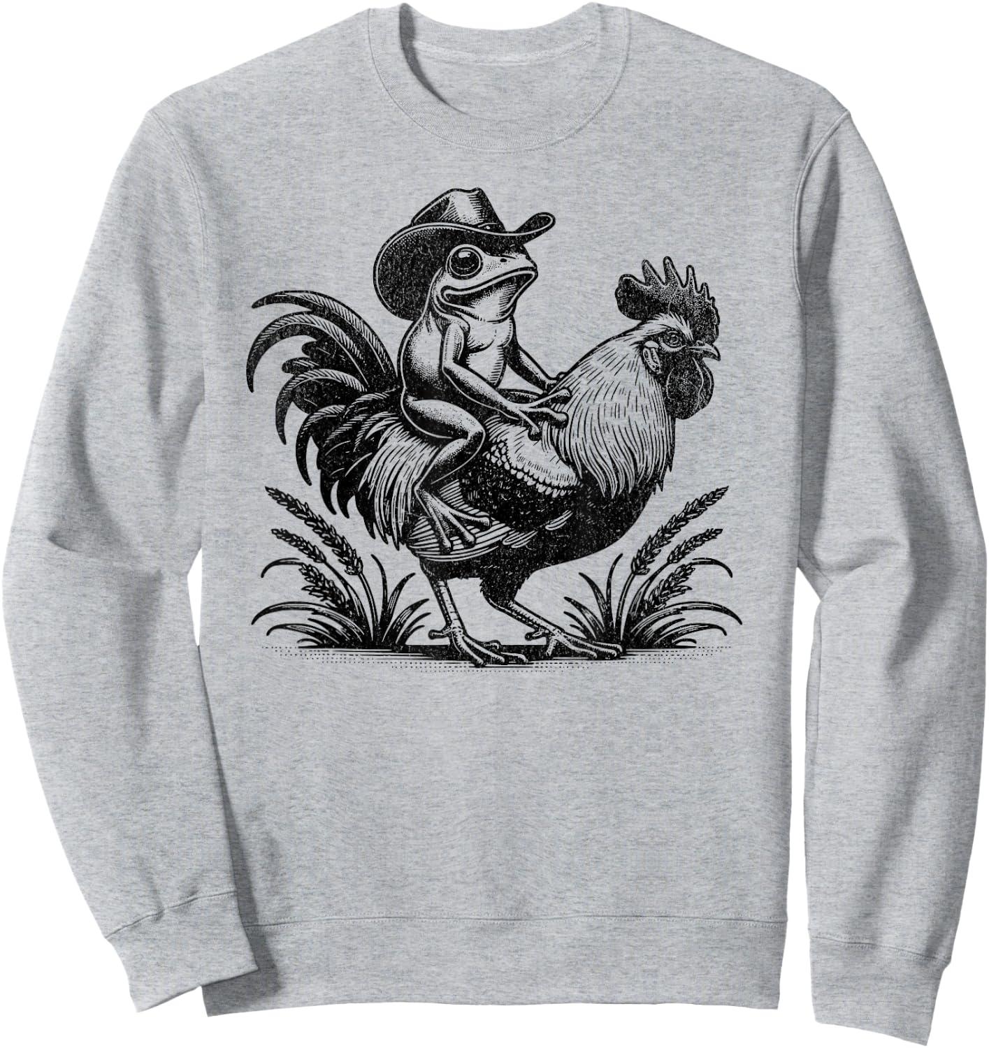 Funny Frog With Cowboy Hat Riding Rooster Country Life Sweatshirt - Sweatshirt | Ash
