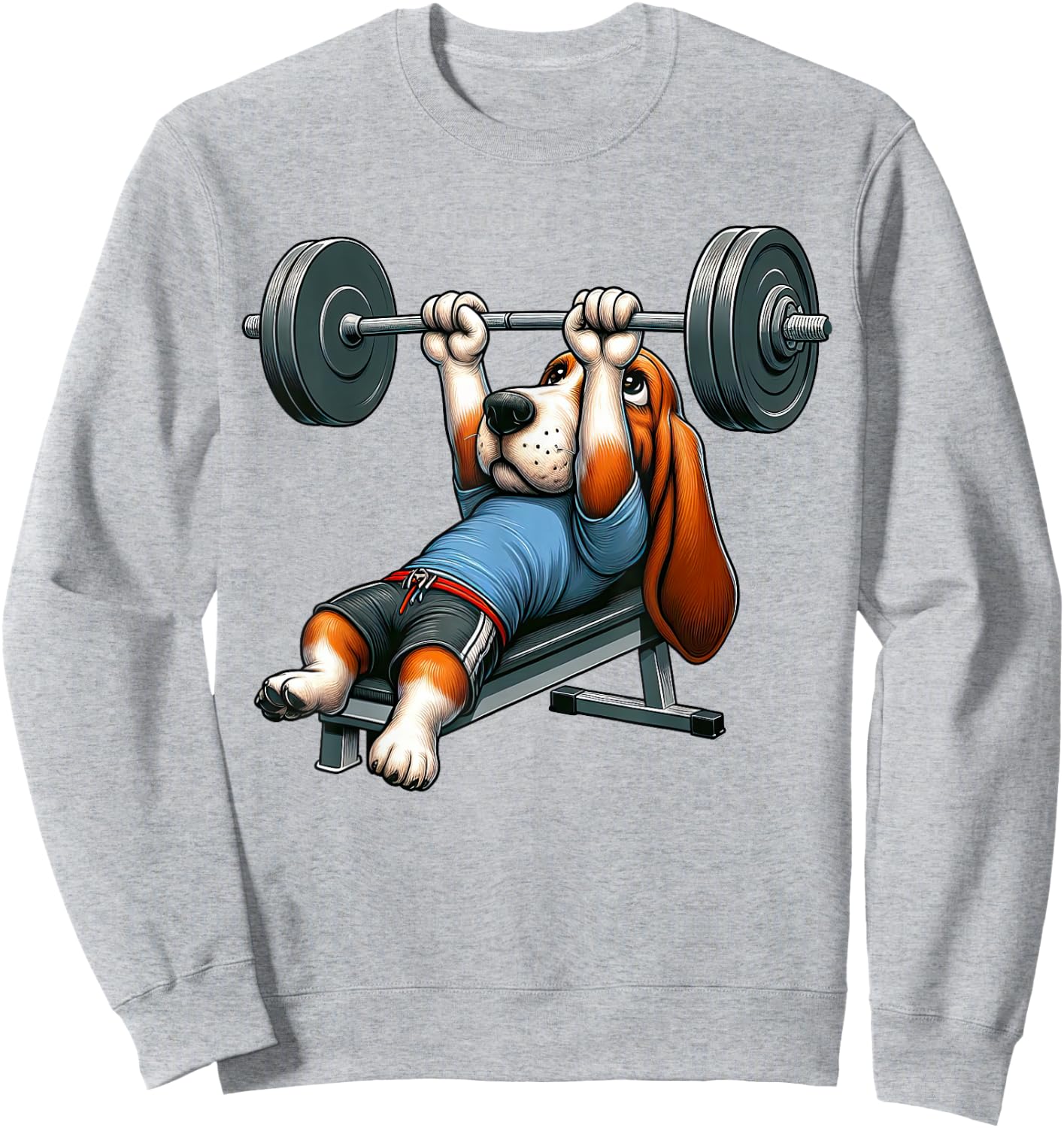 Basset Hound Weightlifting Fitness Gym Training Bodybuilding Sweatshirt - Sweatshirt | Ash