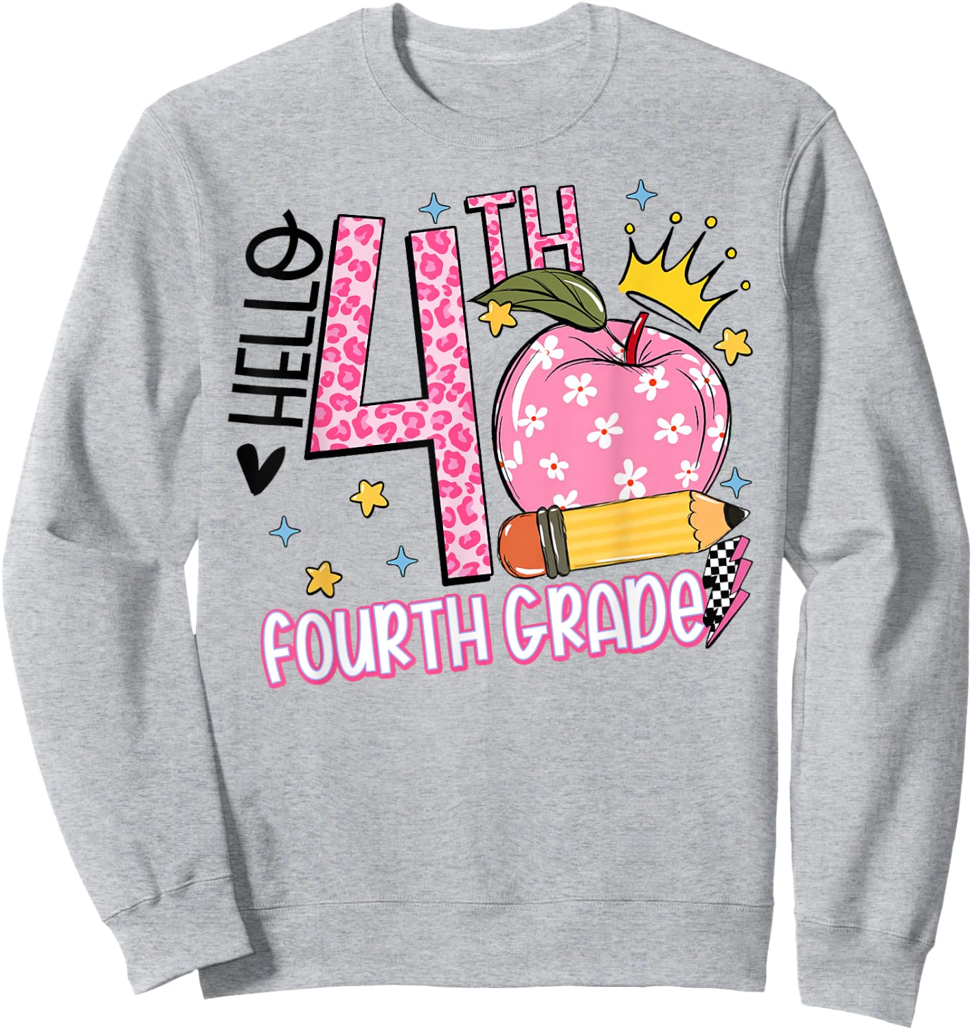 Hello 4th Fourth Grade Back To School Teacher Pink Leopard Women Girls Kids Sweatshirt - Sweatshirt | Ash