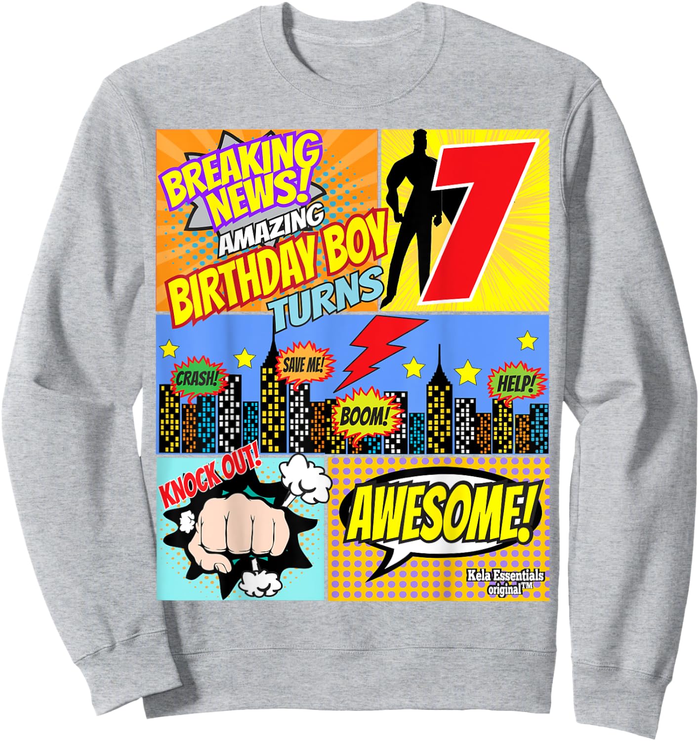 Superhero Birthday Shirt Boys 7 Amazing Awesome Super Sweatshirt - Sweatshirt | Ash