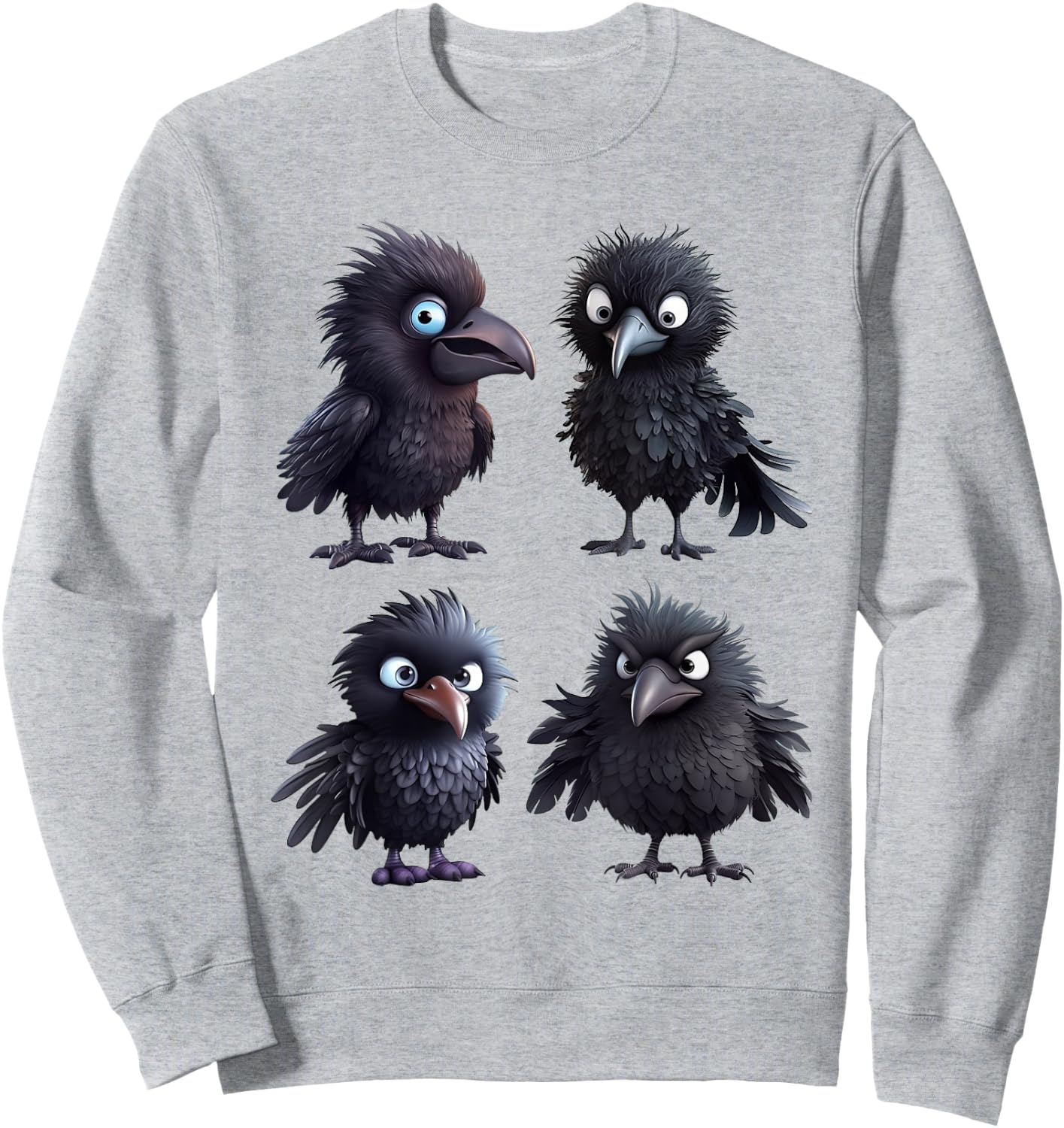 Funny Goth Raven Graphic Women Men Kids Cute Raven Pattern Sweatshirt - Sweatshirt | Ash