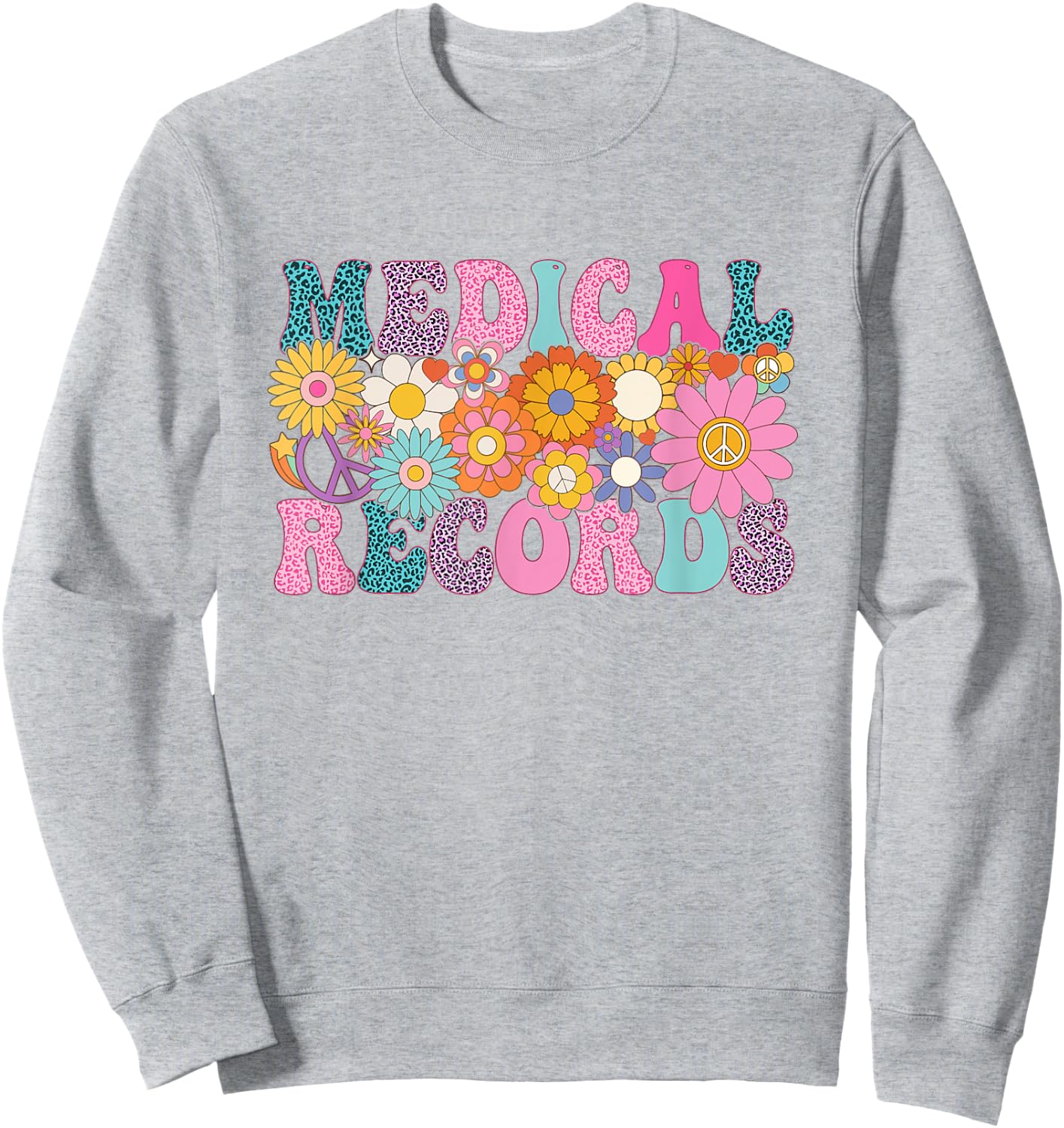 Medical Records Week Groovy Leopard Appreciation Day Women Sweatshirt - Sweatshirt | Ash