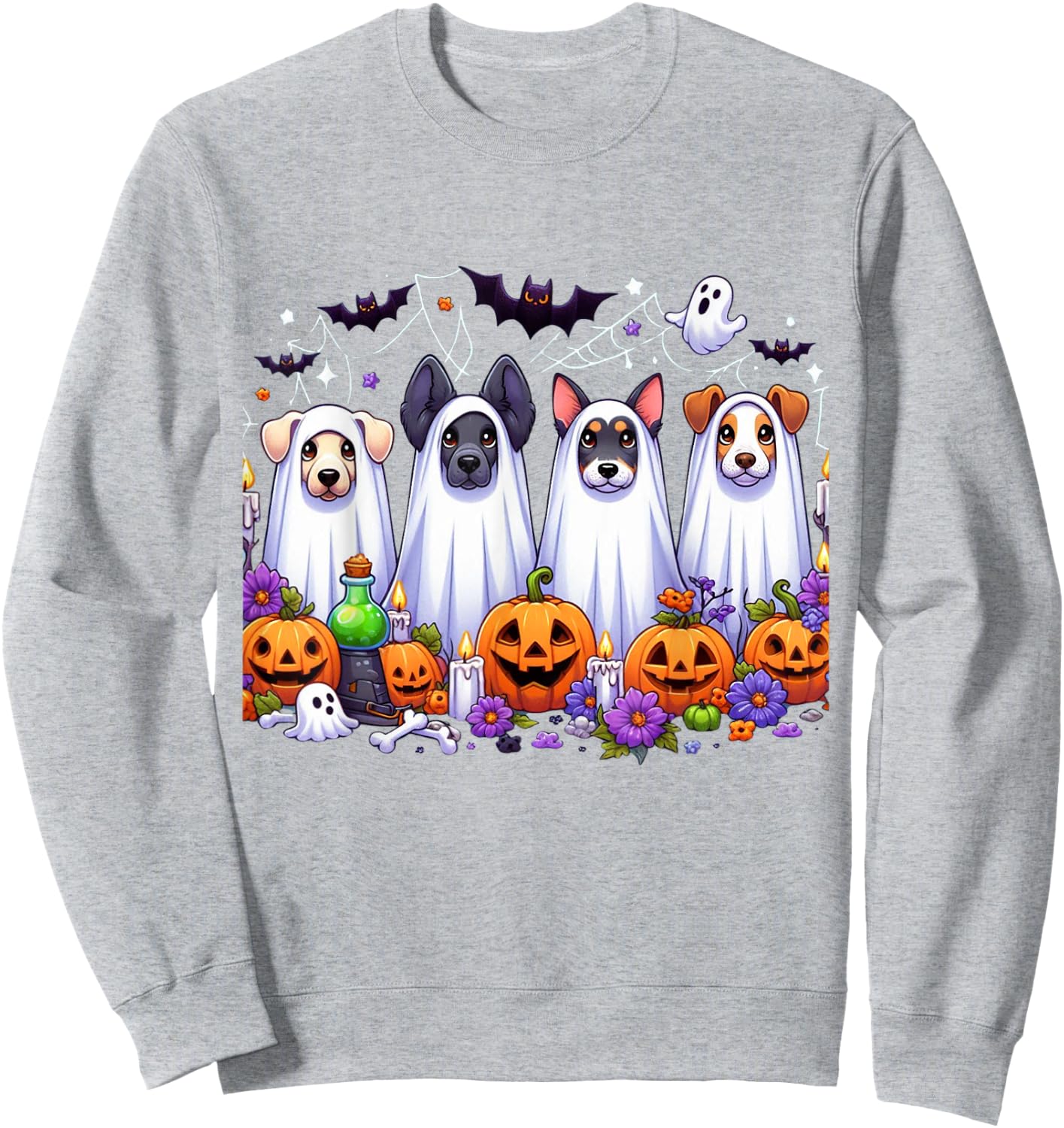 Dog Ghost Cute Dog Dressed As Ghost Funny Halloween Dog Sweatshirt - Sweatshirt | Ash