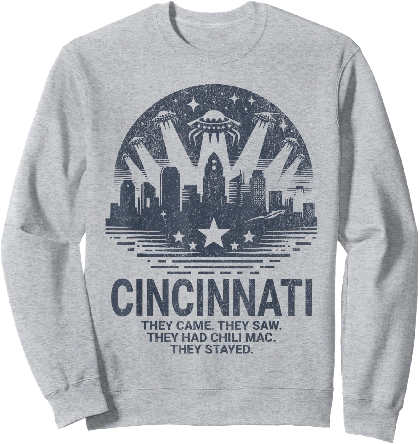 Funny Cincinnati OH City Skyline UFO Chili Mac Cincinnati Sweatshirt - Sweatshirt | Ash