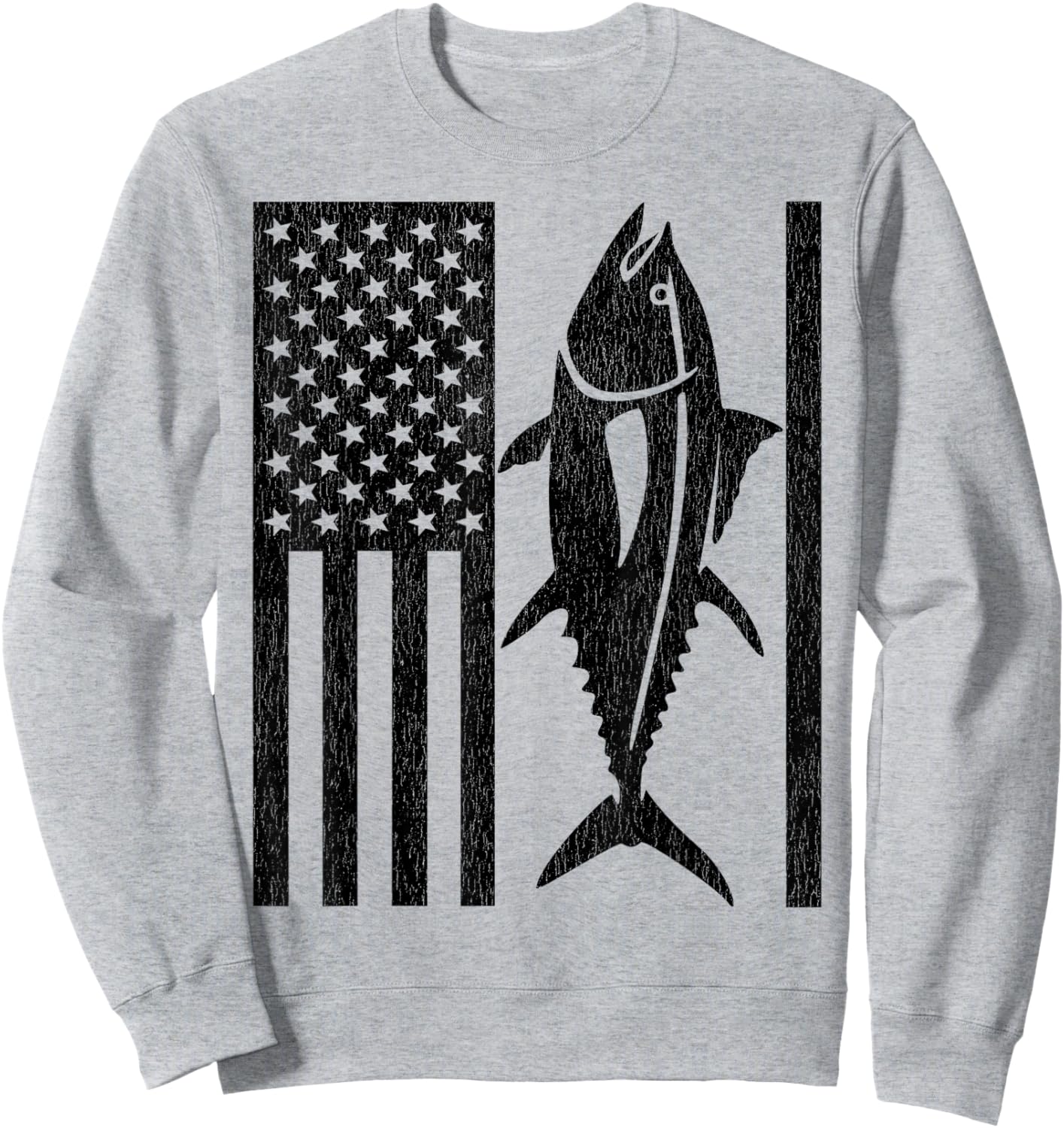 Tuna Fishing - American Flag Bluefin Tuna Sweatshirt - Sweatshirt | Ash