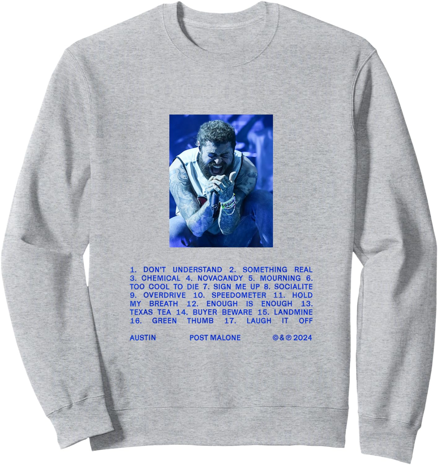 Official Post Malone Austin Tracklist Sweatshirt - Sweatshirt | Ash