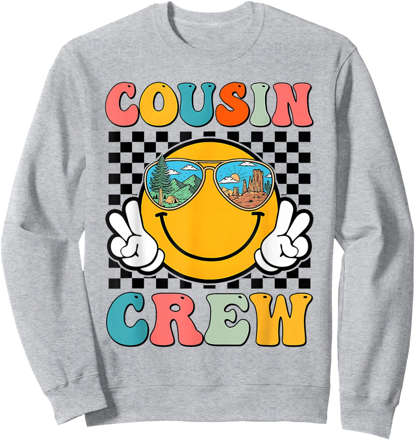 Cousin Crew 2024 Groovy Family Vacation Summer Camping Sweatshirt - Sweatshirt | Ash