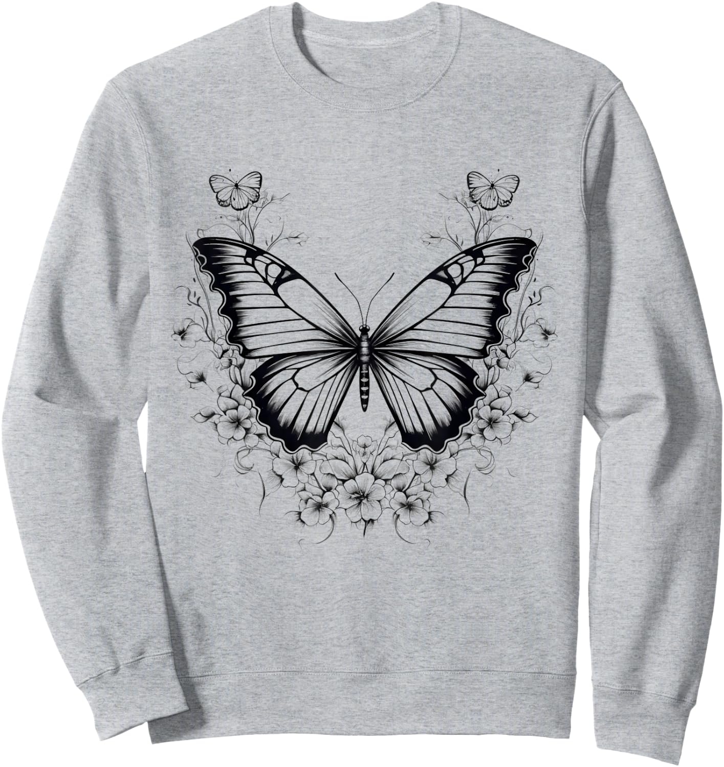 Butterfly Graphical Drawing Animal Flowerful Butterfly Lover Sweatshirt - Sweatshirt | Ash