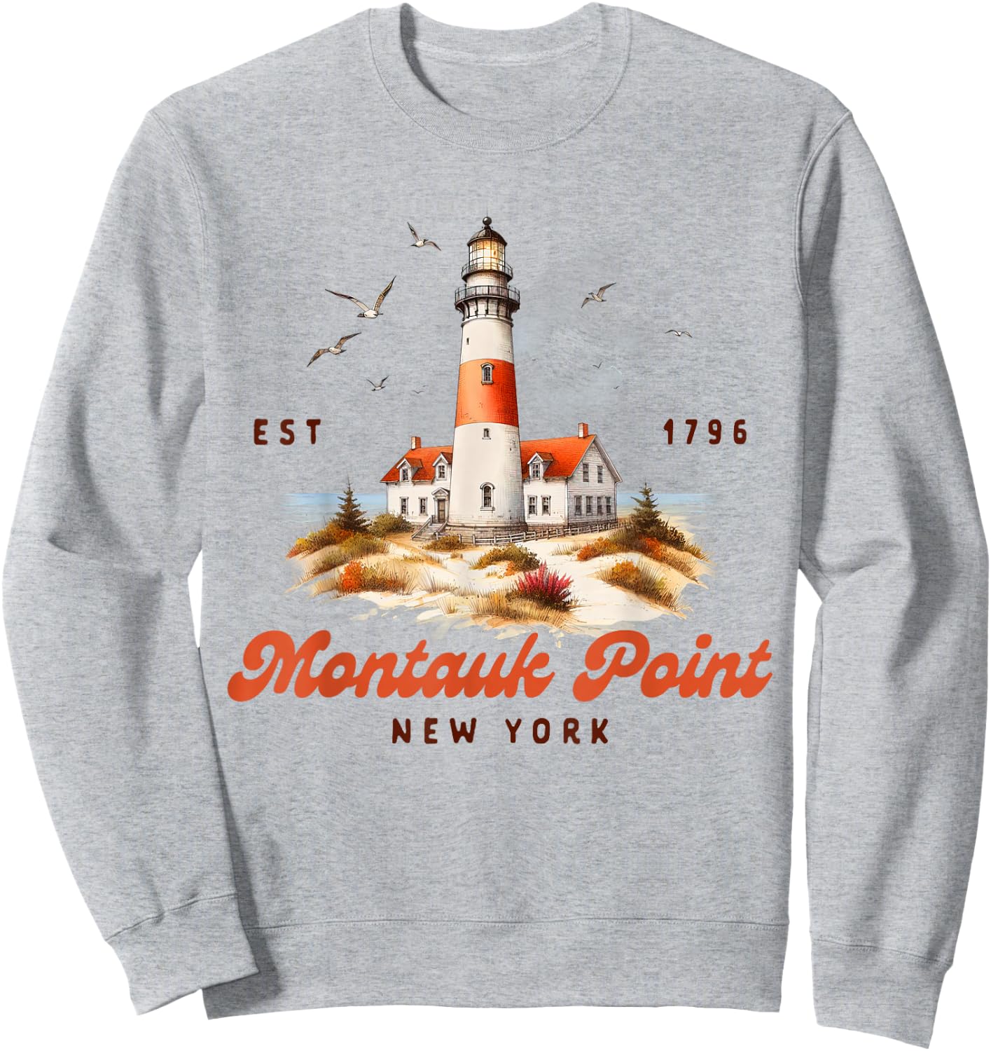 Montauk Point Traveling Trip New York Lighthouse Vacation Sweatshirt - Sweatshirt | Ash