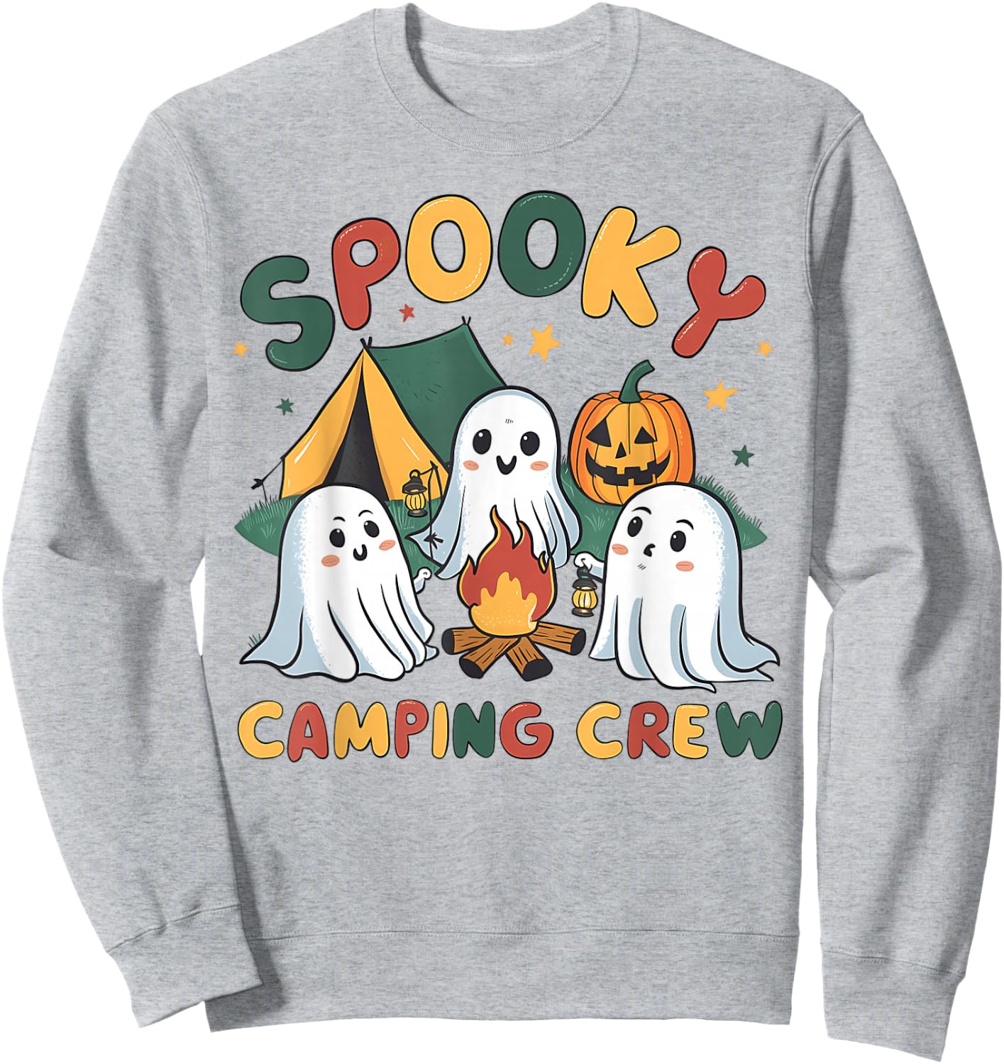 Spooky Camping Crew Ghosts Halloween Campfire Vintage Boo Sweatshirt - Sweatshirt | Ash