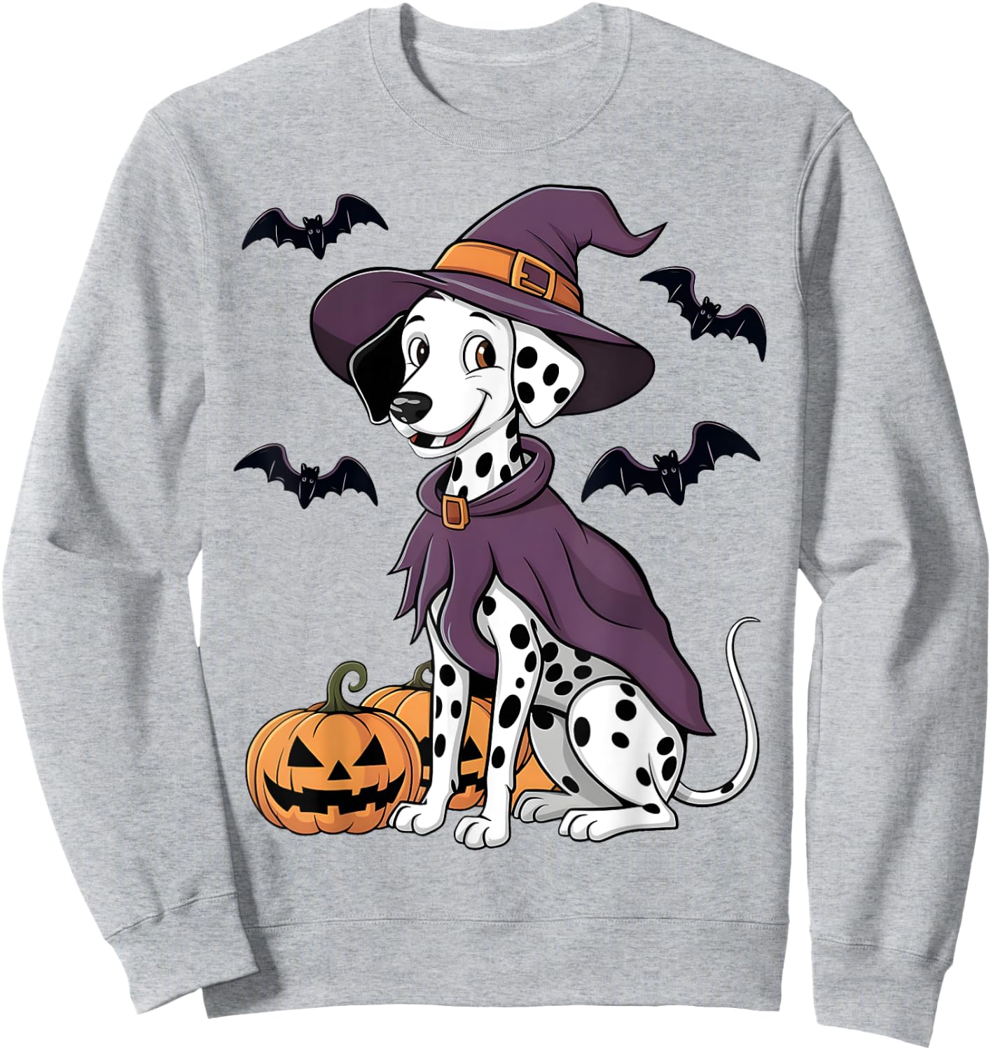 Scary Pumpkin Bat Funny Witch Hat Dalmatian Dog Halloween Sweatshirt - Sweatshirt | Ash