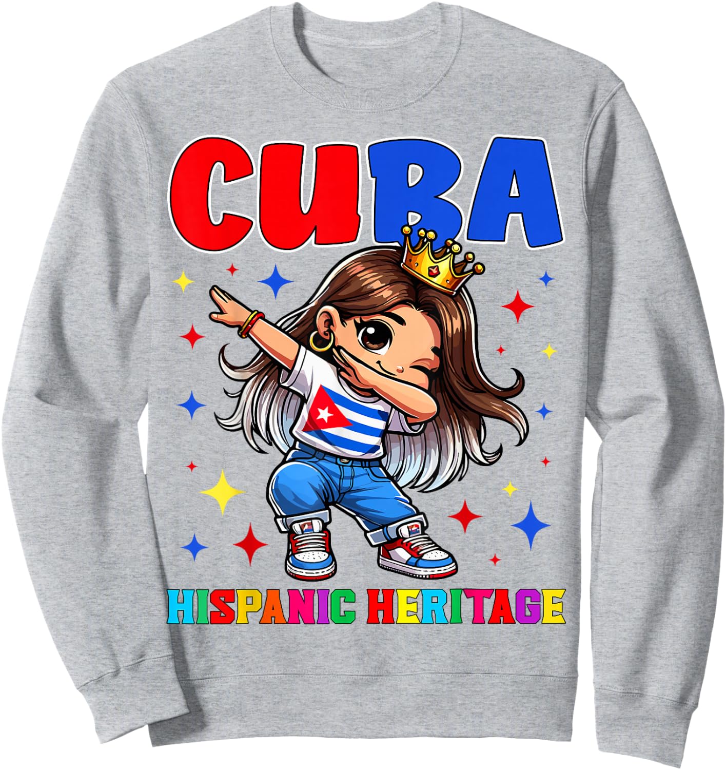 Cuba Dabbing Girl Hispanic Heritage Celebration for Kids Sweatshirt - Sweatshirt | Ash