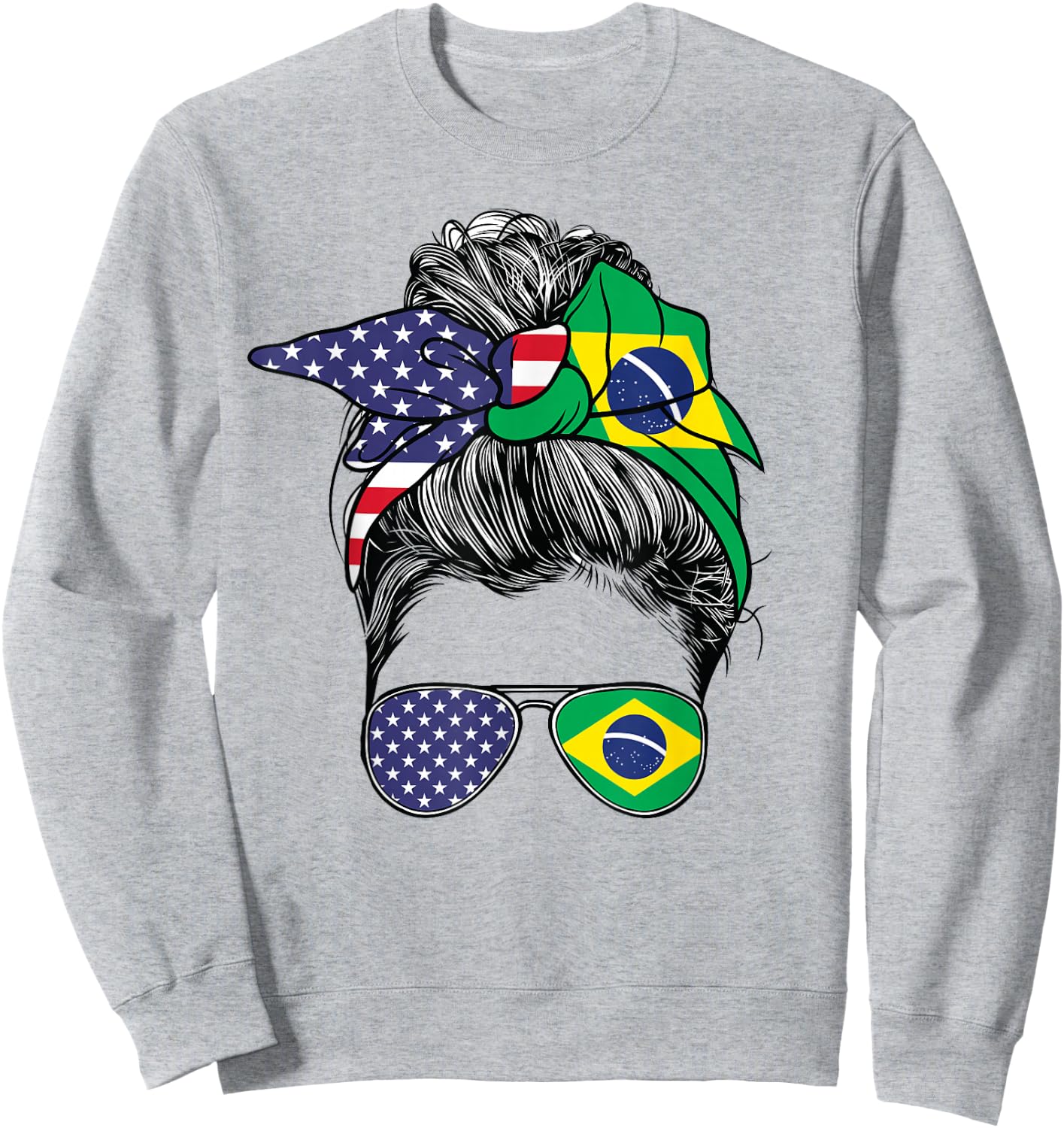 Brazilian Women Girl USA Heritage American Brazil Flag Sweatshirt - Sweatshirt | Ash