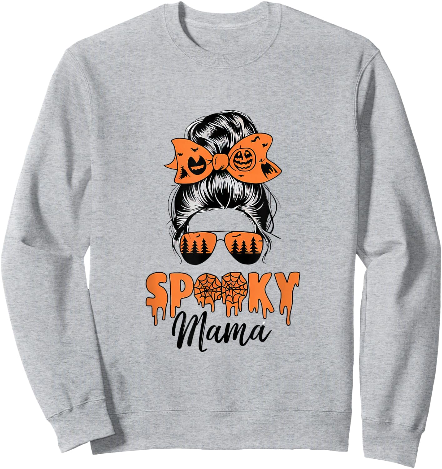 Spooky Mama Mommy Halloween Mom Life Messy Bun Sweatshirt - Sweatshirt | Ash