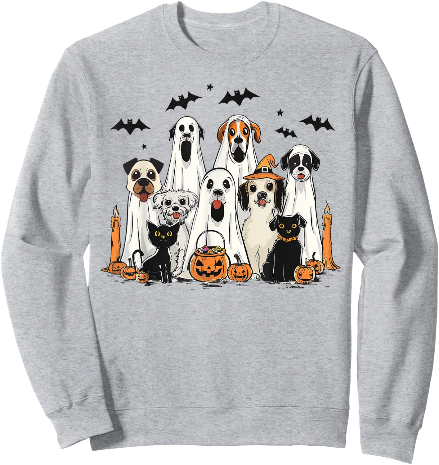 Dog Ghost Cute Dog Dressed As Ghost Funny Halloween Dog Sweatshirt - Sweatshirt | Ash