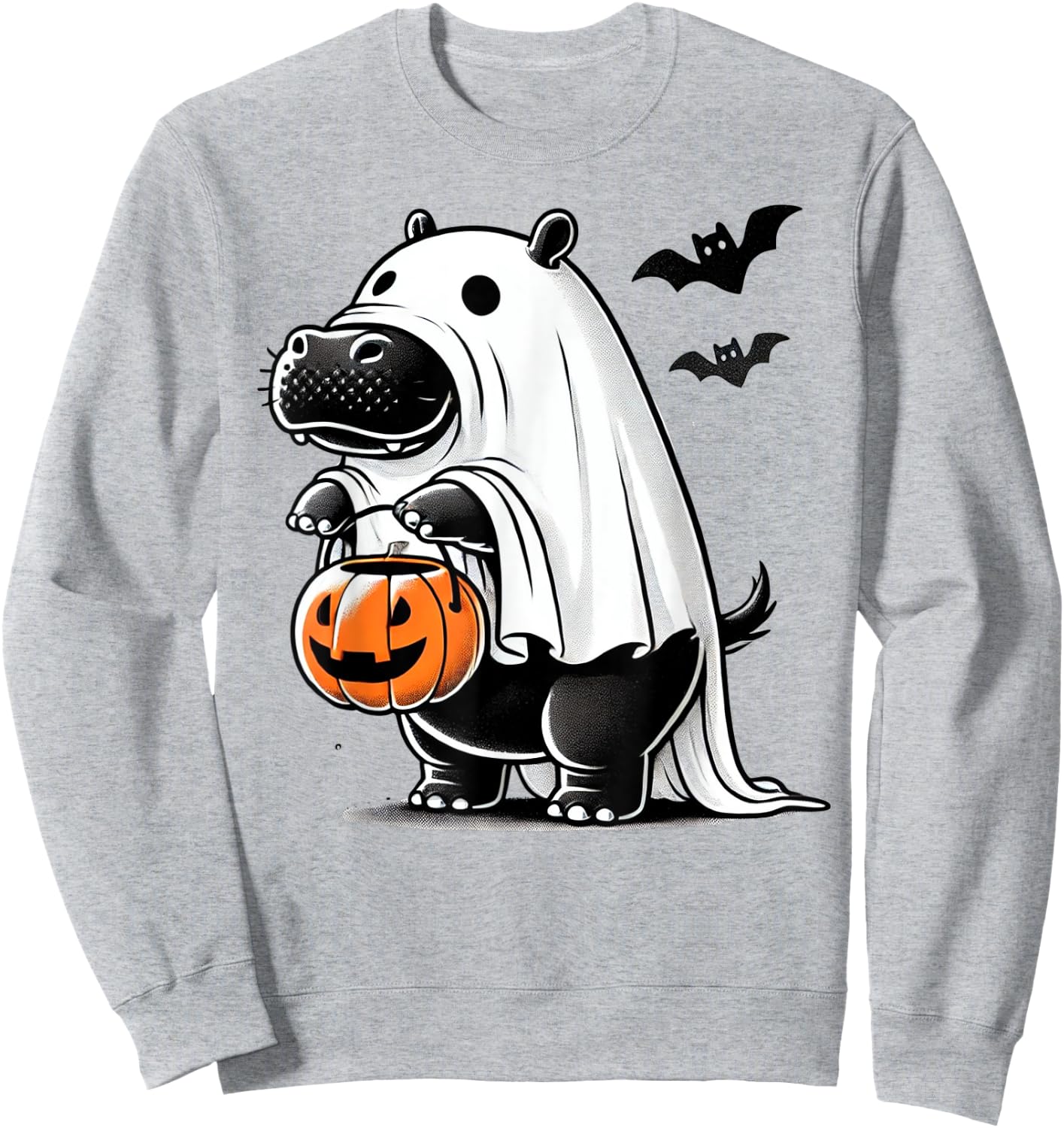 Funny Hippo Ghost Costume - Pumpkin Halloween Hippopotamus Sweatshirt - Sweatshirt | Ash