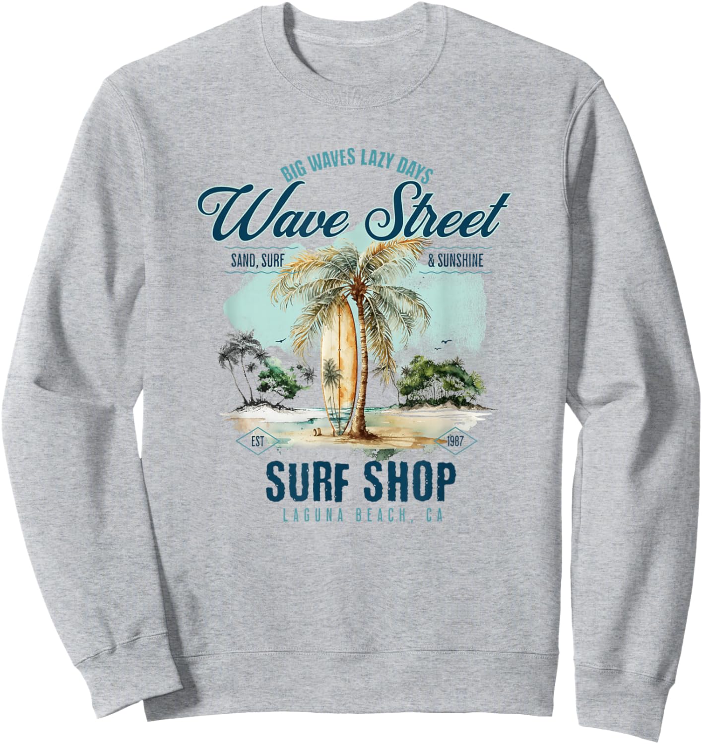 Wave Street Surf Vintage Summertime Vacation Beach Surf Women Kids Sweatshirt - Sweatshirt | Ash